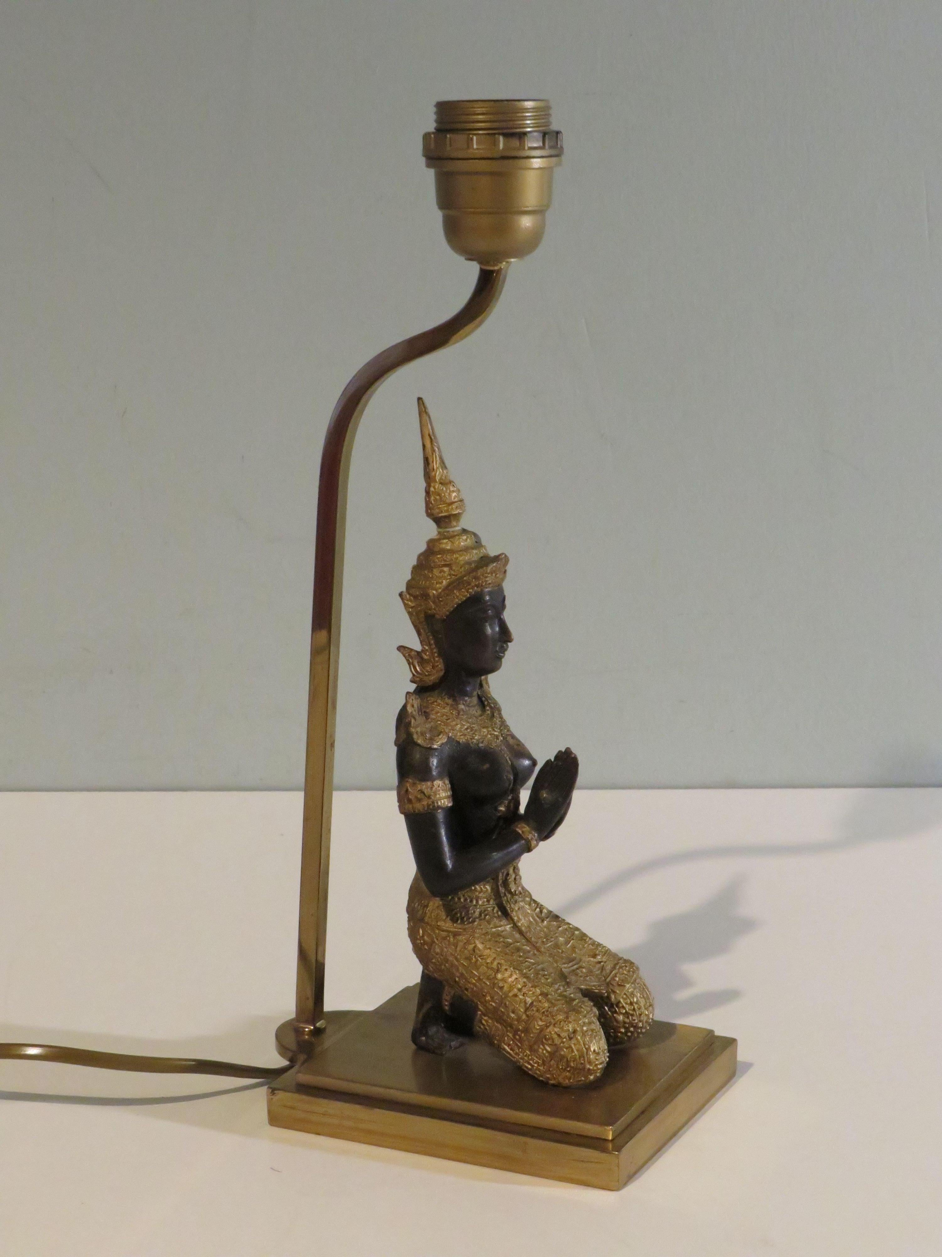 Laiton Lampe de table Bouddha avec abat-jour ovale, 1960-1970 en vente