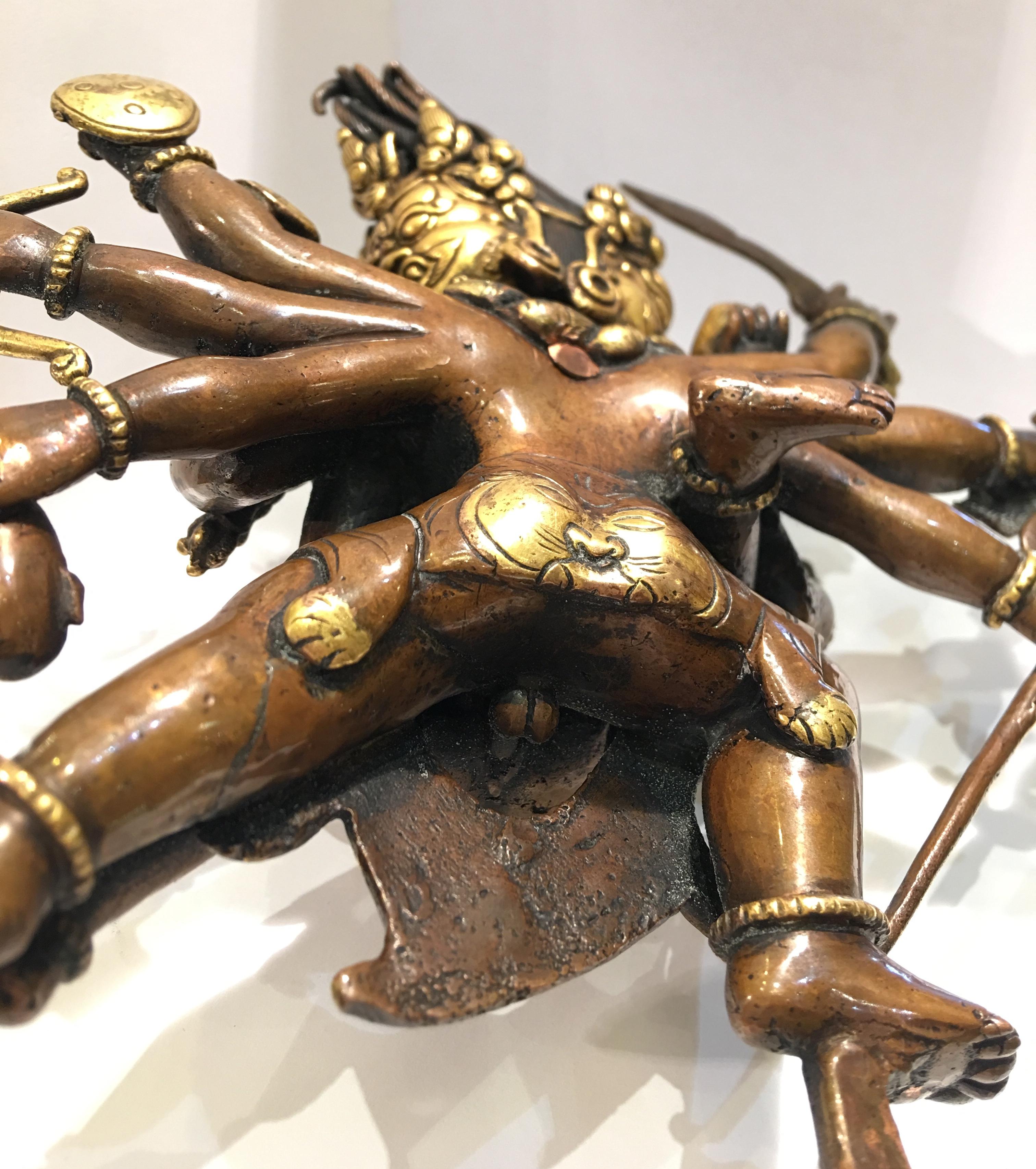 Bronze Buffalo-Headed Deity Yamantaka with Consort Vajravetali 2-Piece Statue For Sale 5