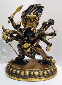 Bronze Buffalo-Headed Deity Yamantaka with Consort Vajravetali 2-Piece Statue