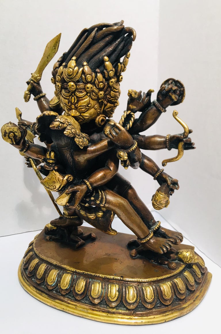 Bronze BuffaloHeaded Deity Yamantaka with Consort Vajravetali 2Piece