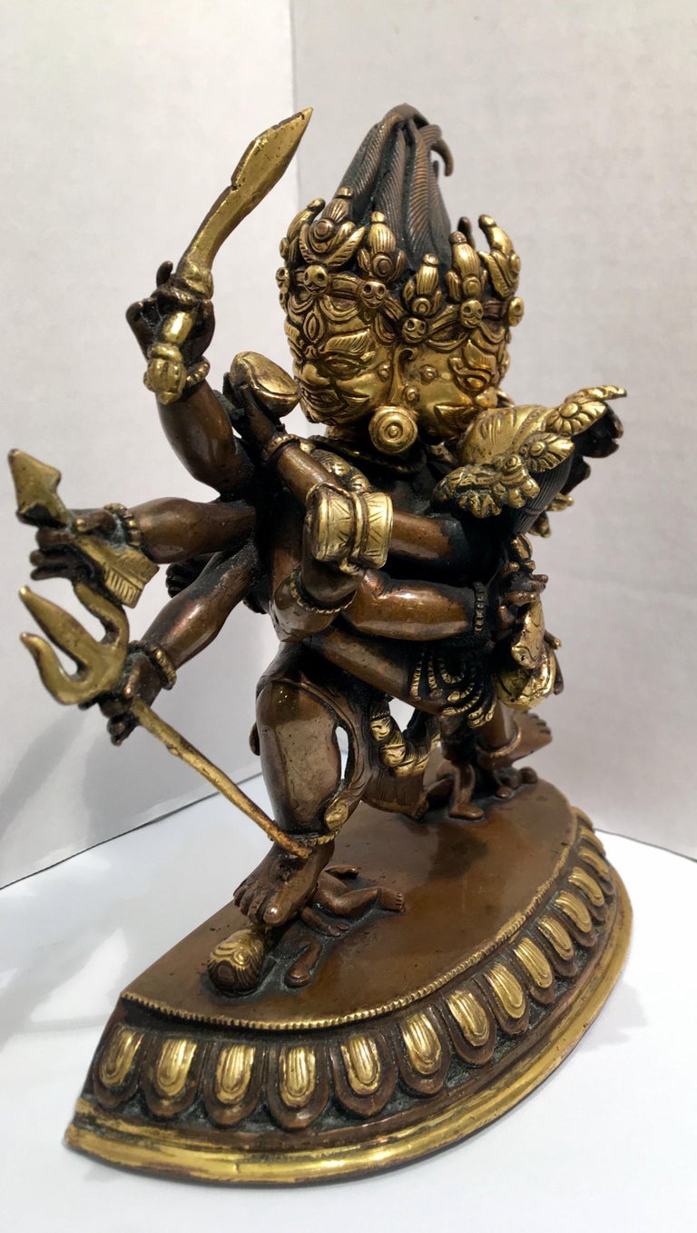 Bronze BuffaloHeaded Deity Yamantaka with Consort Vajravetali 2Piece