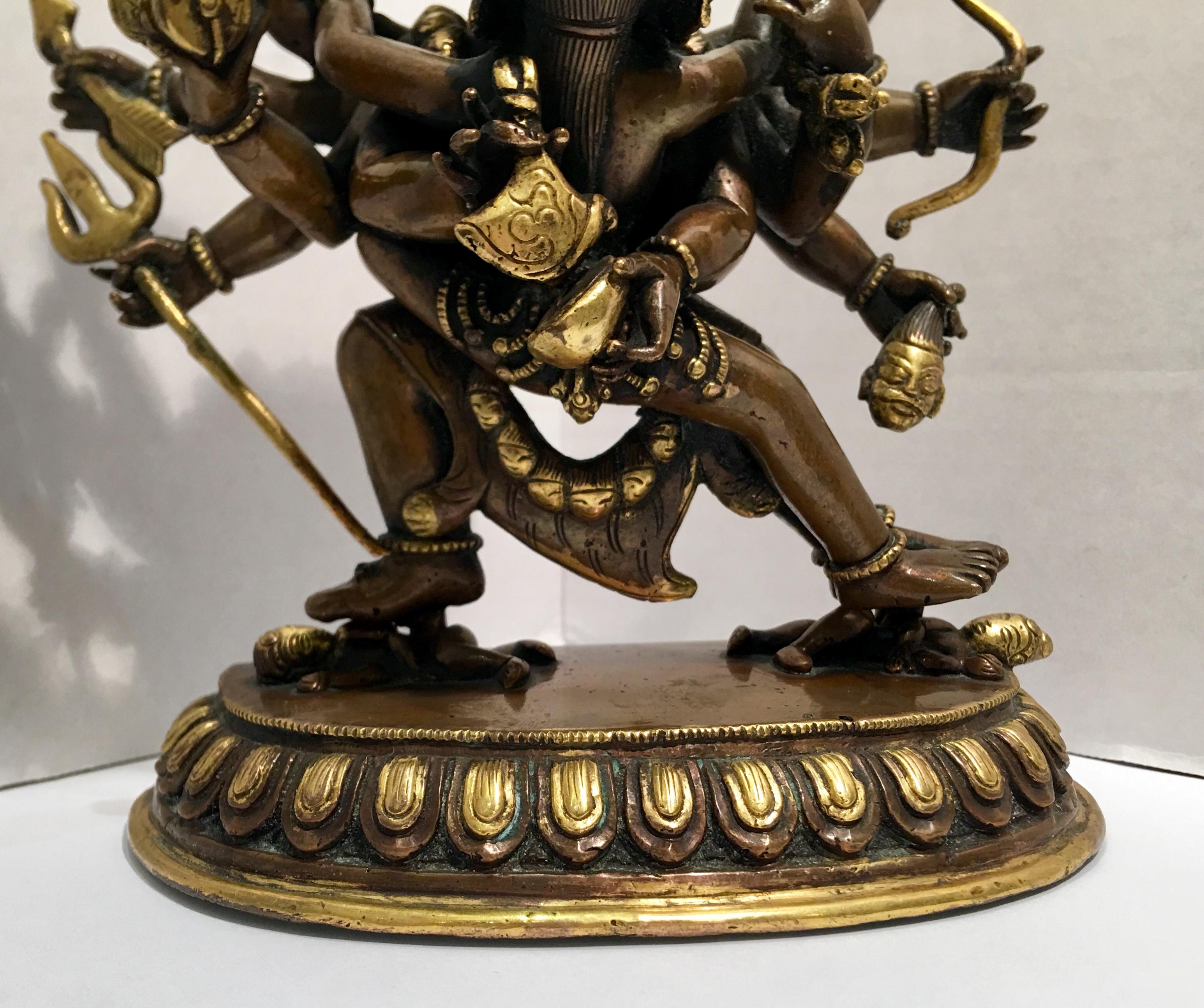 Hand-Crafted Bronze Buffalo-Headed Deity Yamantaka with Consort Vajravetali 2-Piece Statue For Sale