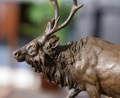 Bronze Bull Elk with Marble Base