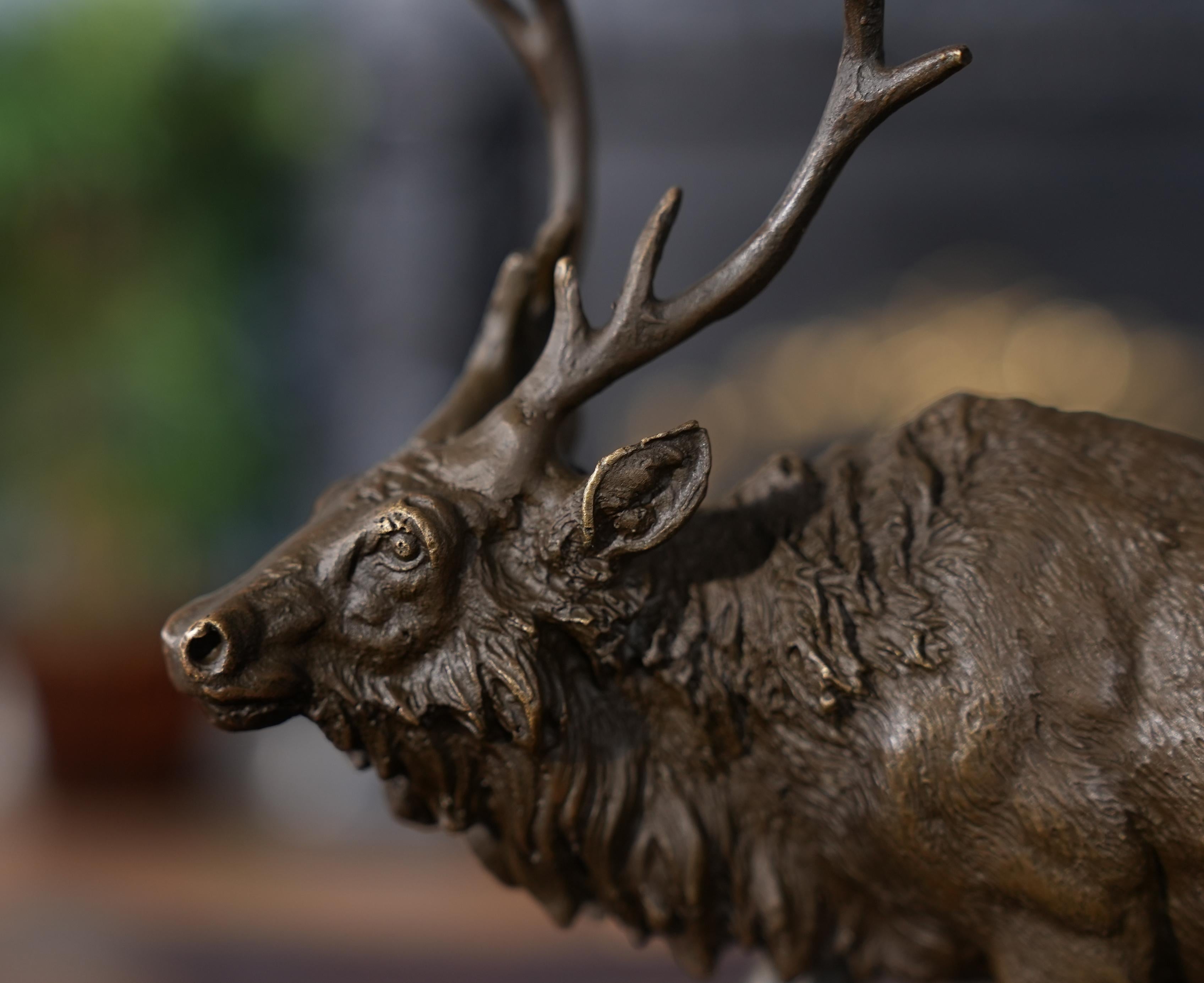 Bronze Bull Elk with Marble Base For Sale 1