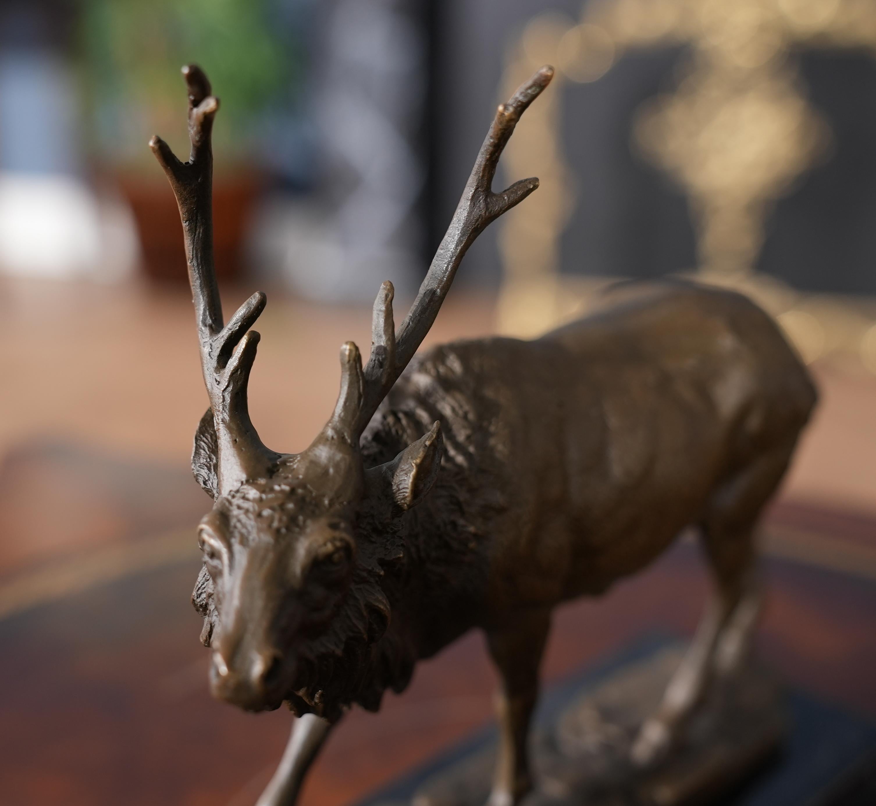 Bronze Bull Elk with Marble Base For Sale 2
