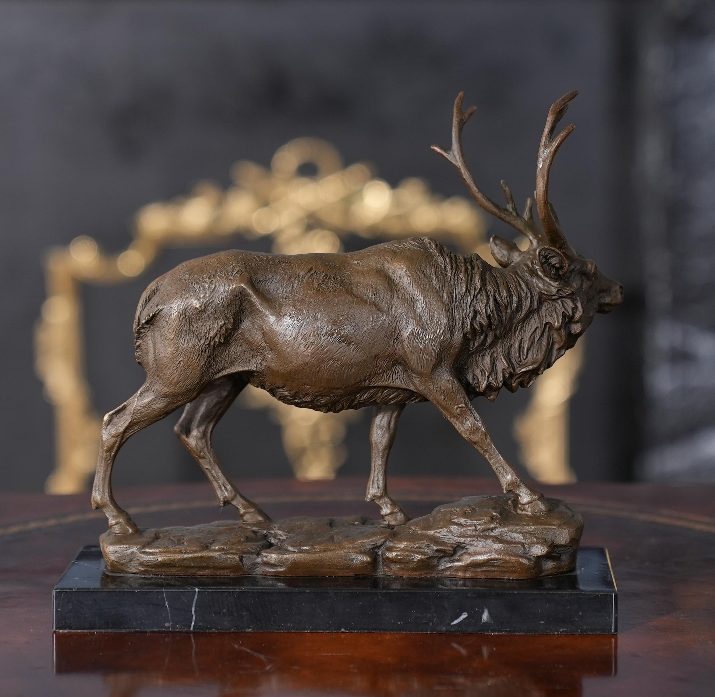 Bronze Bull Elk with Marble Base For Sale 3