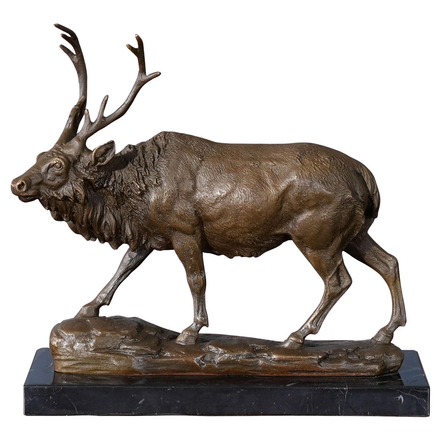 Bronze Bull Elk with Marble Base For Sale