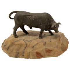 Bronze Bull on Stone Base