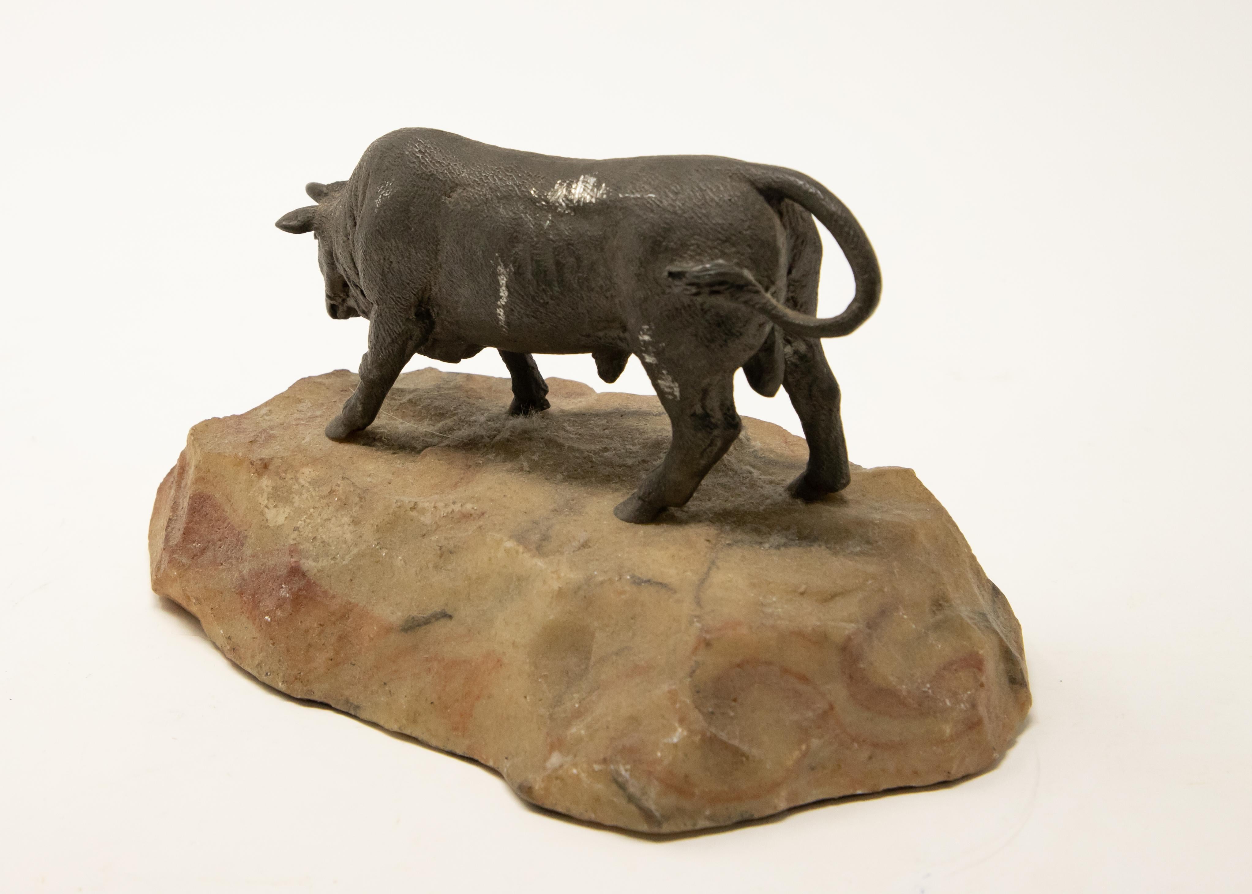 20th Century Bronze Bull on Stone Base For Sale