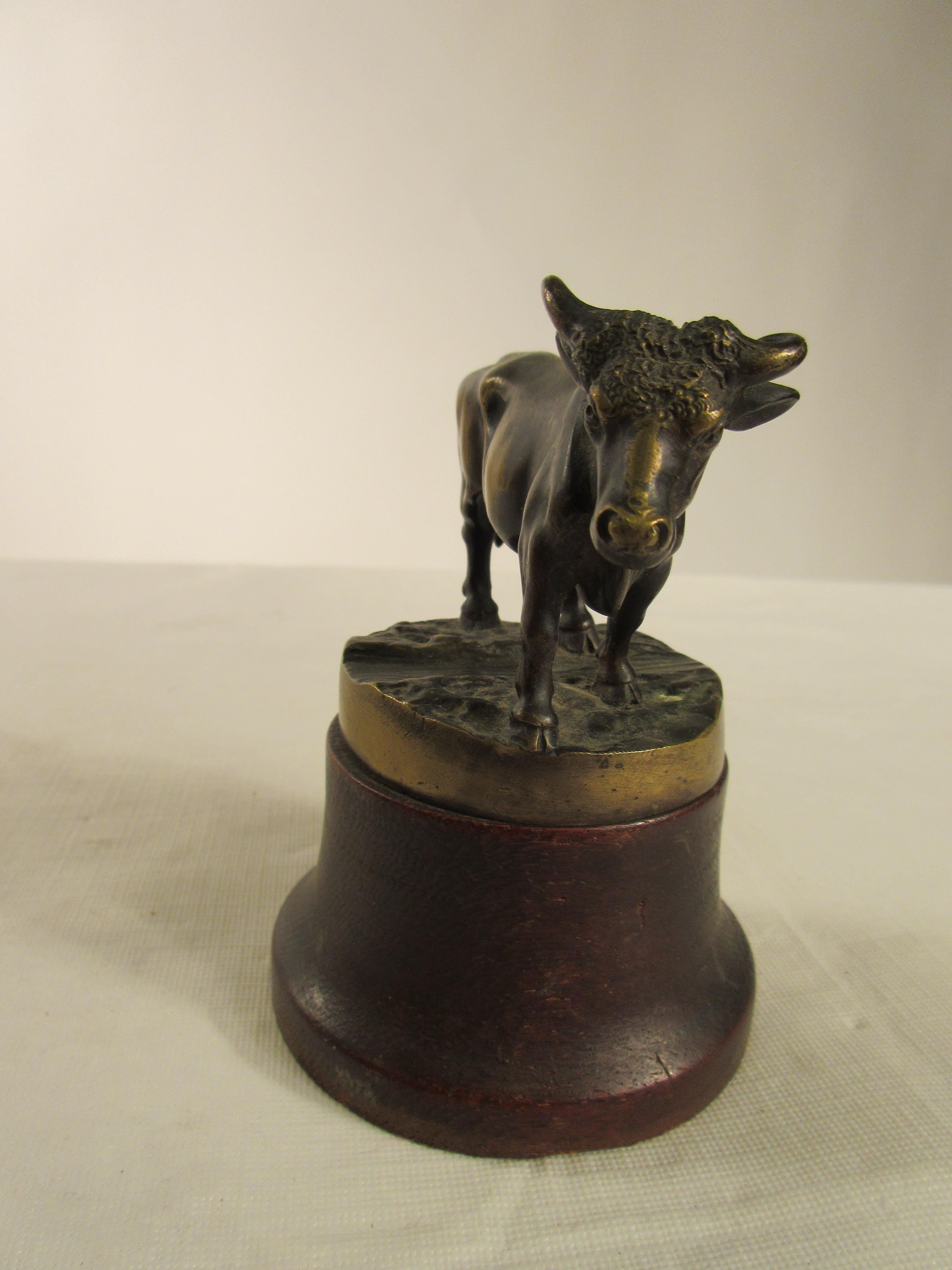 Bronze Bull on Wood Base In Good Condition In Tarrytown, NY