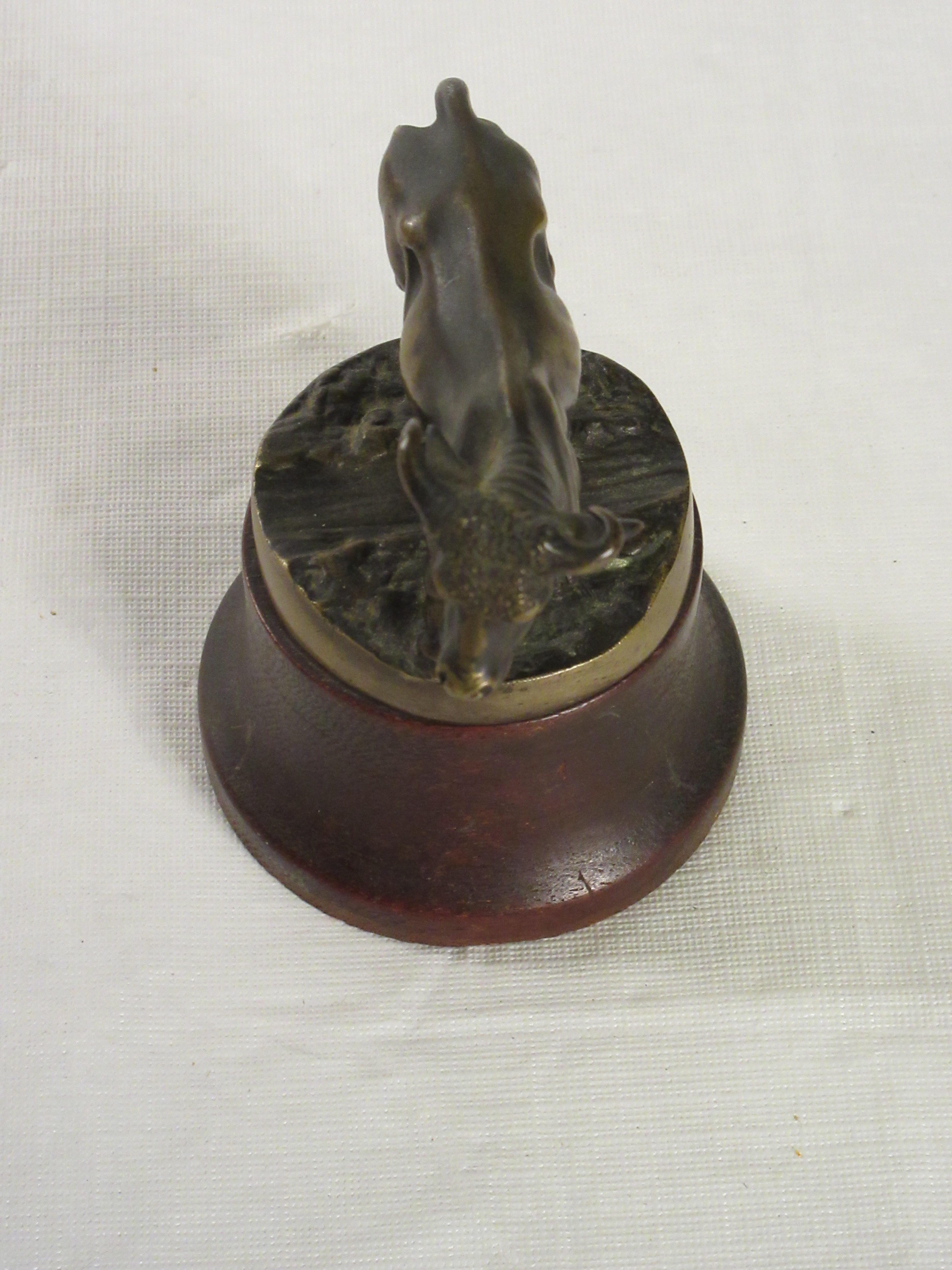 Mid-20th Century Bronze Bull on Wood Base