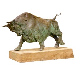 Bronze Bull Sculpture Early 20th Century on Custom Concrete Base