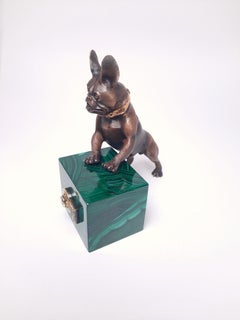 Bronze Bulldog miniature with malachite safety box by MOISEIKIN