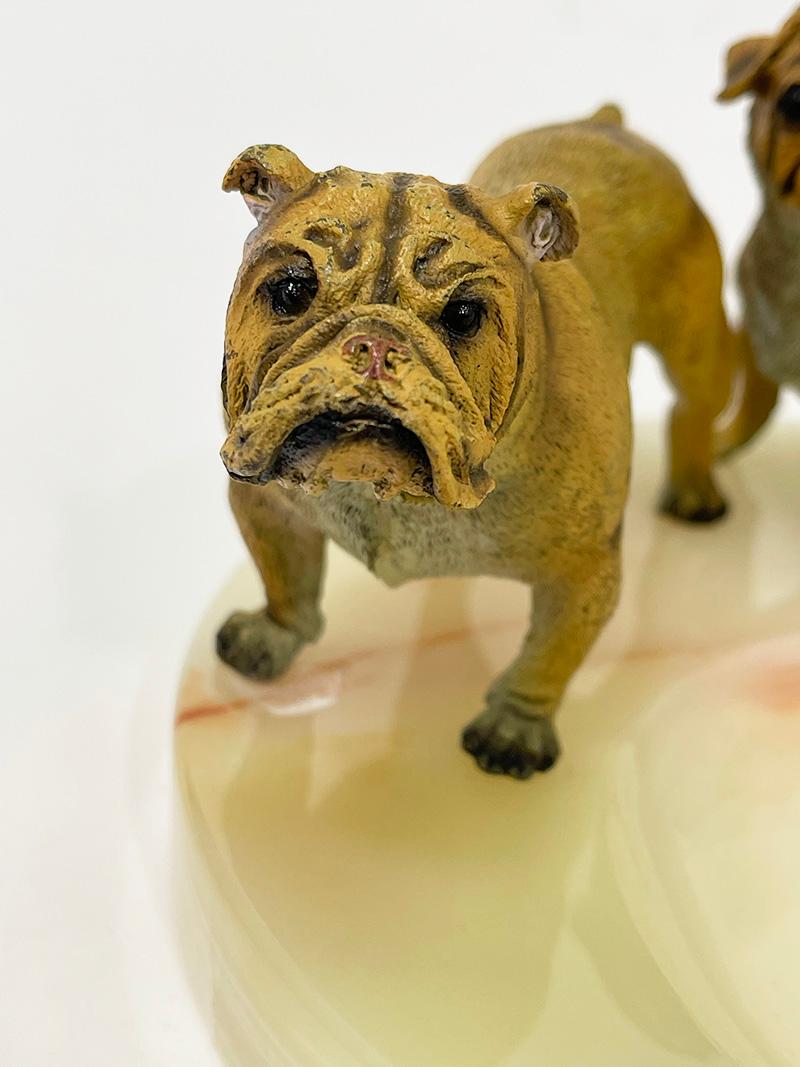 Bronze Bulldogs on an Onyx base by Vrai, France, 1920 For Sale 4