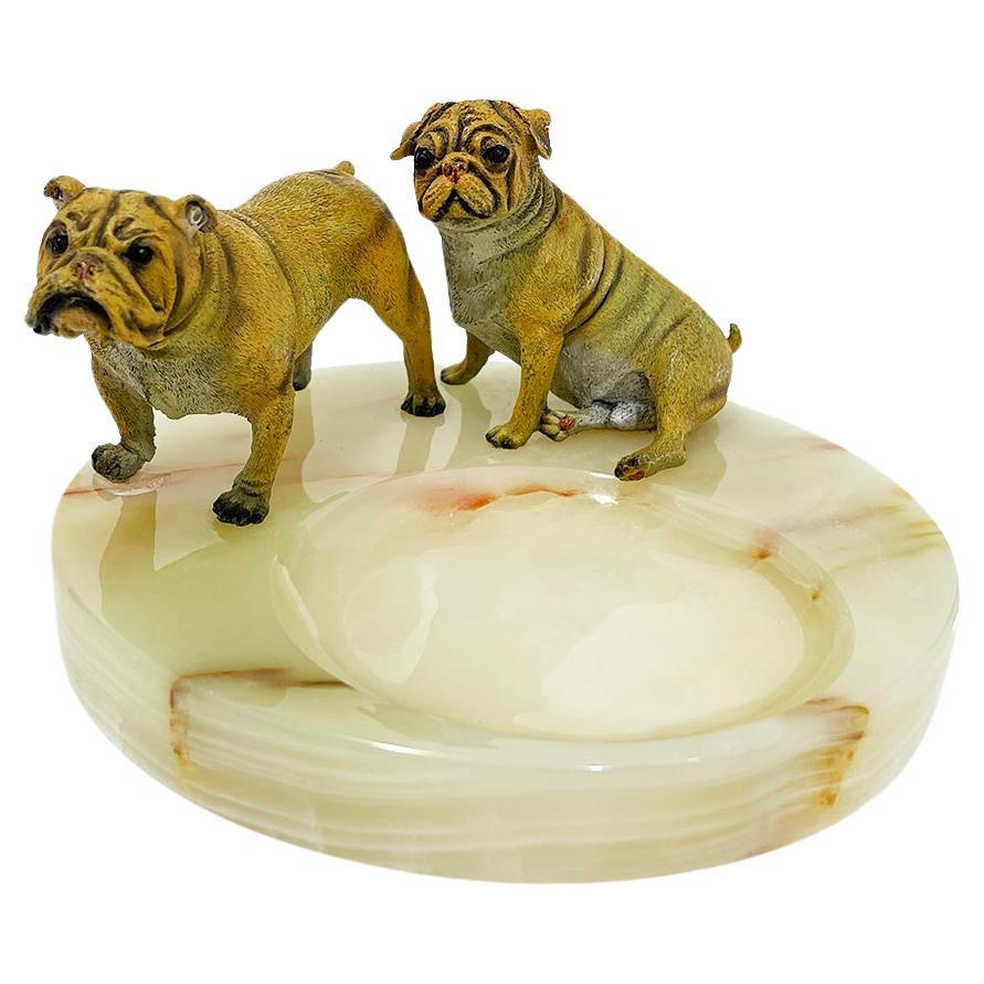 Bronze Bulldogs on an Onyx base by Vrai, France, 1920 For Sale