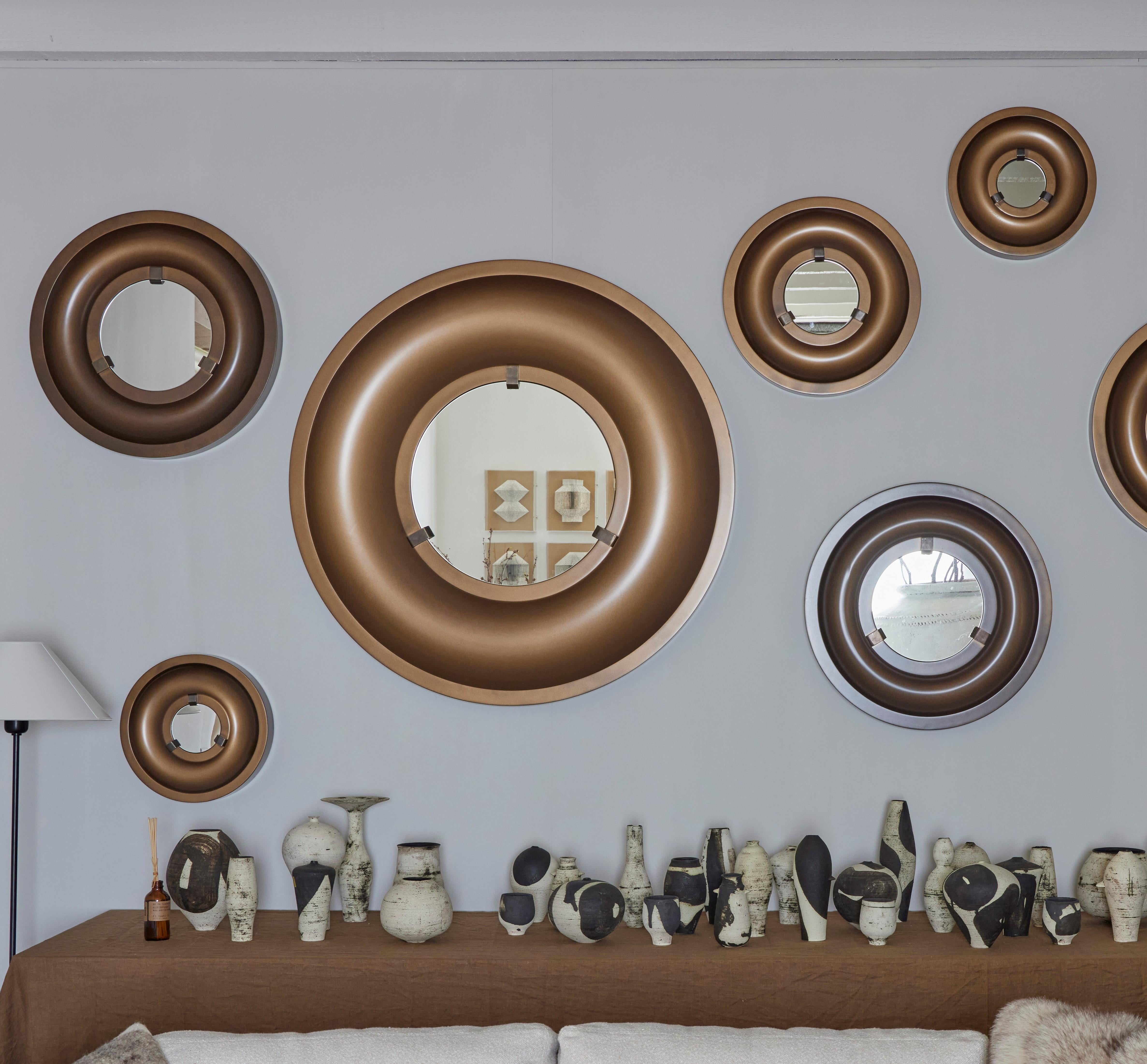 Bronze Bullseye Wall Mirrors Set of 8 In New Condition For Sale In Chicago, IL