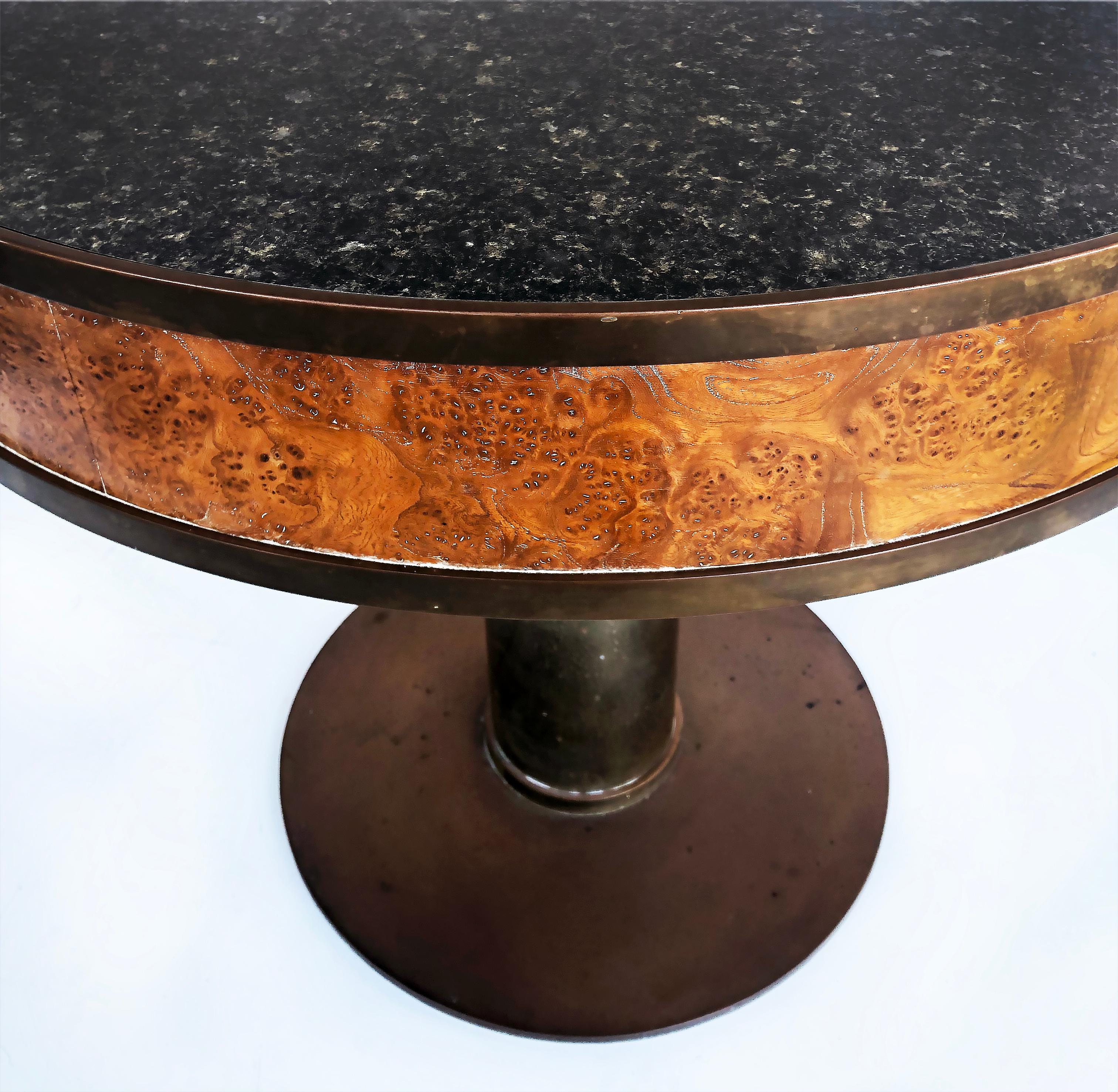 American Bronze Burl Pedestal Gueridon Side Table with Faux Granite Laminate Top