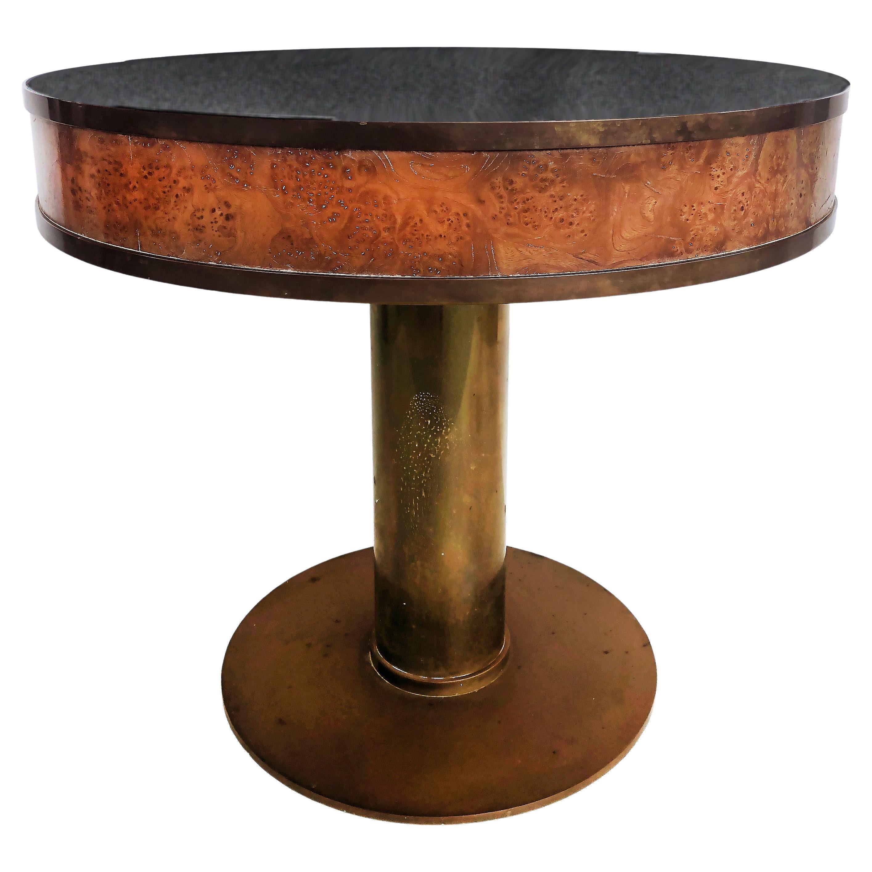 Bronze Burl Pedestal Gueridon Side Table with Faux Granite Laminate Top