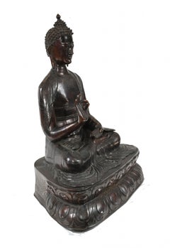 Bronze Burmese Buddha Statue Lotus Meditation Pose Buddhism