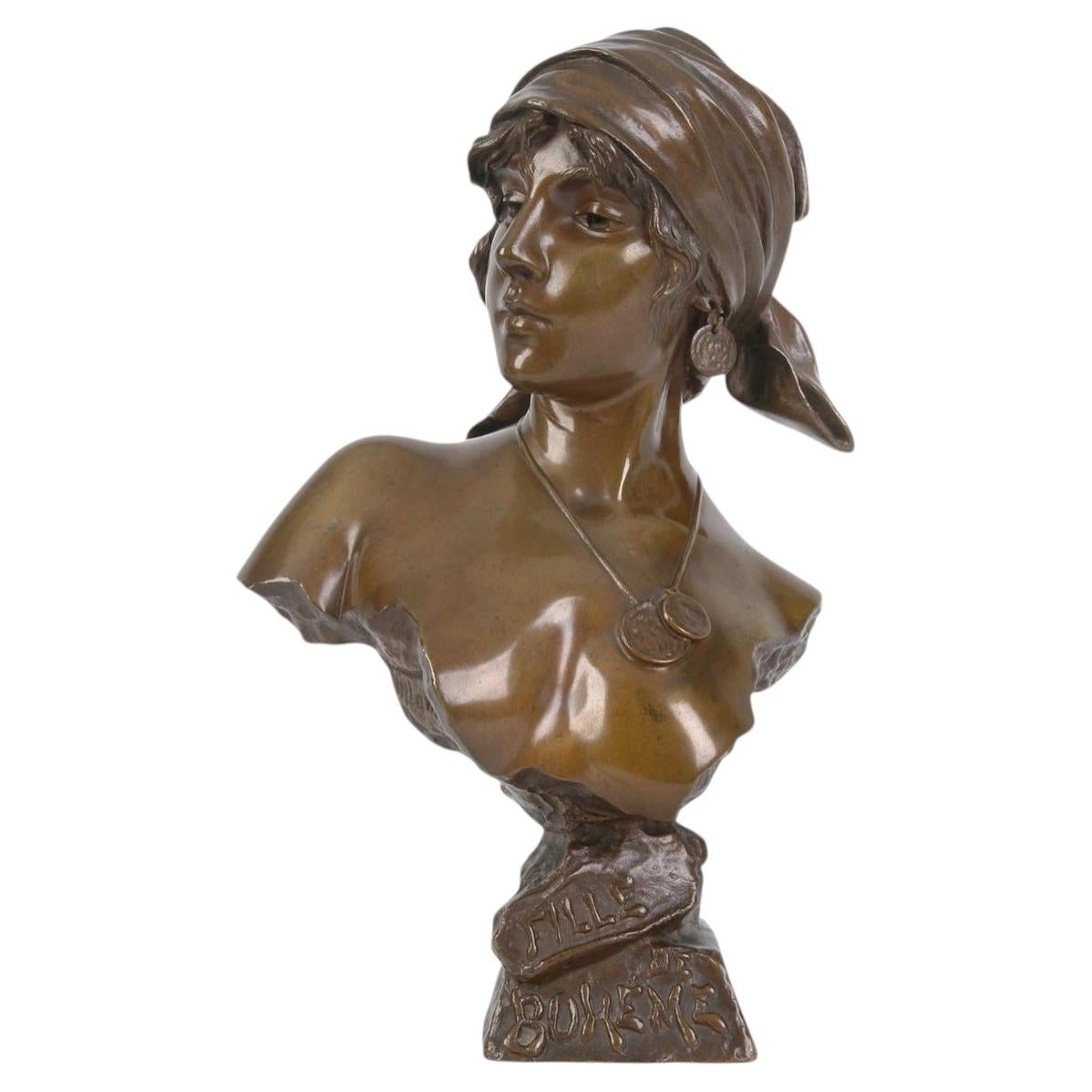 Bronze Bust "Bohemian Girl", by Emmanuel Villanis, End of 19th - Beg. of 20th C. For Sale