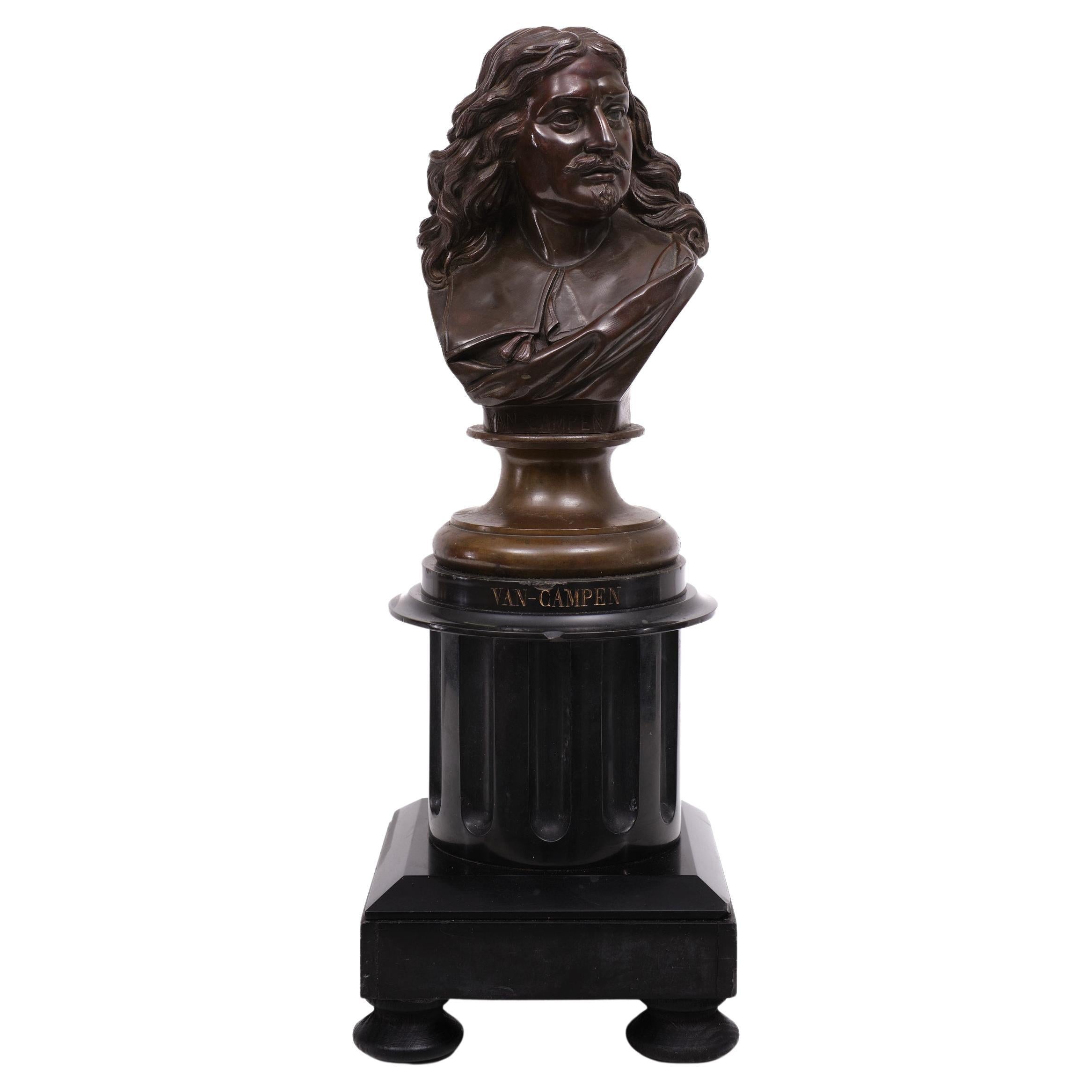 Olandese Busto in bronzo Jacob Van Campen, 1595 - 1675, Scultore Jacques Elion 1842-1893 in vendita