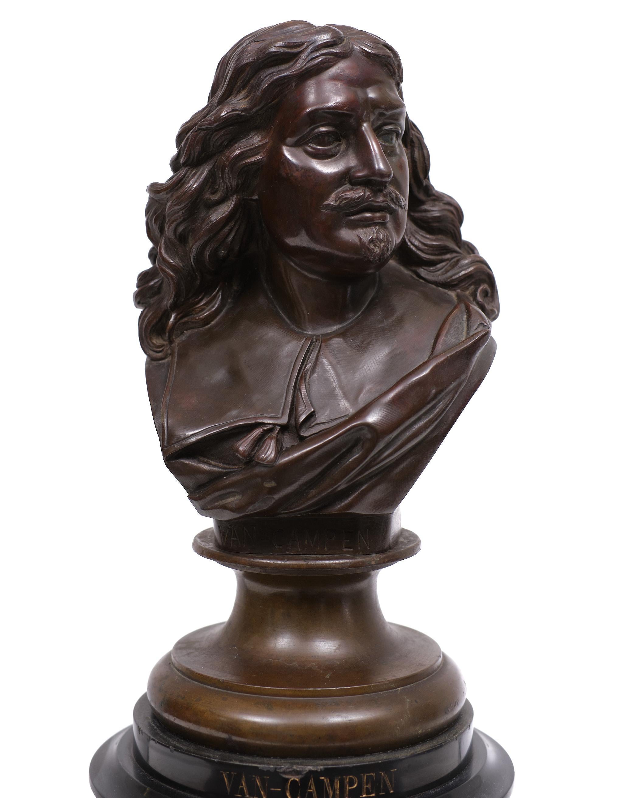 Neoclassical Bronze Bust Jacob Van Campen, 1595 - 1675, Sculptor Jacques Elion 1842-1893 For Sale