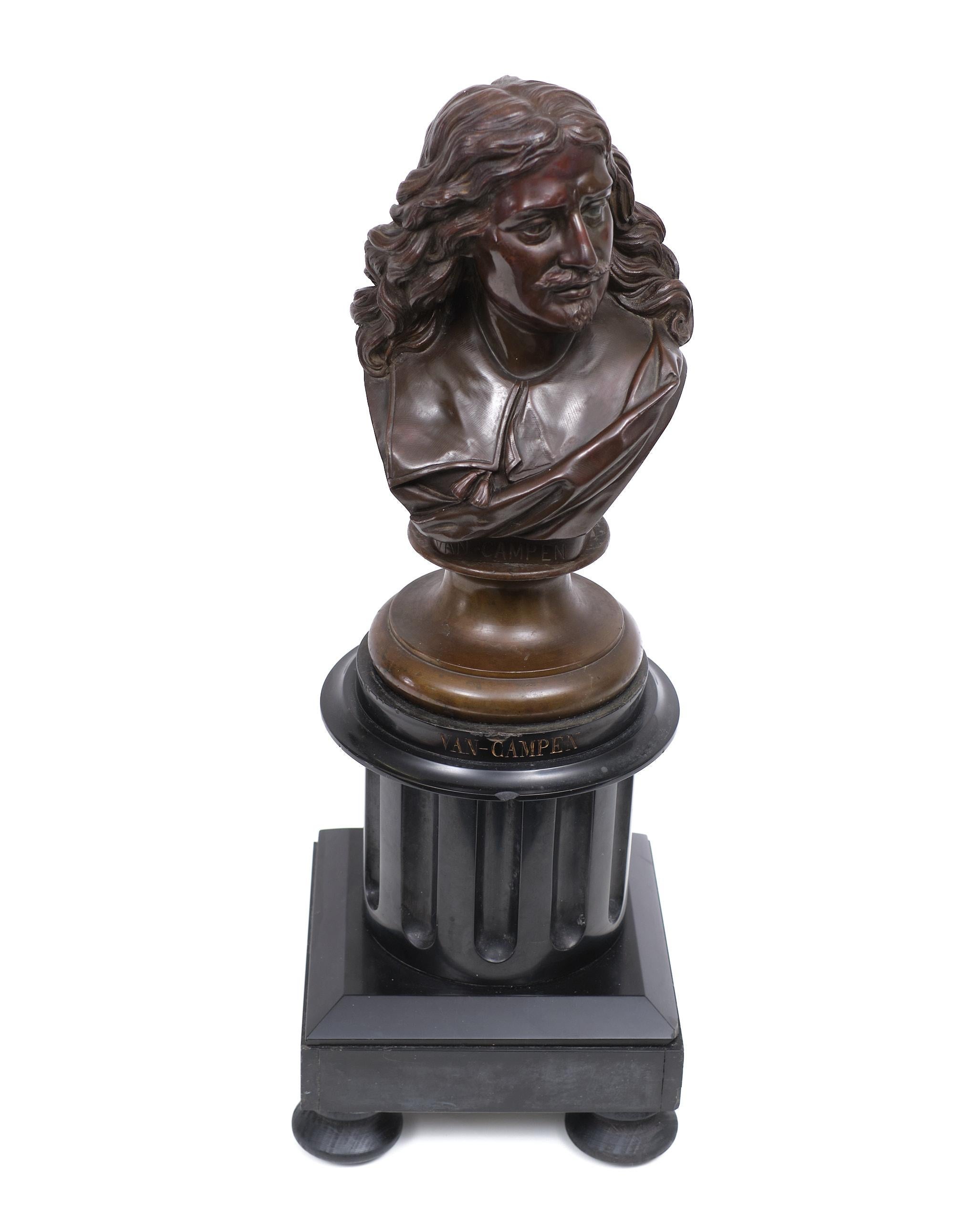 Bronze Bust Jacob Van Campen, 1595 - 1675, Sculptor Jacques Elion 1842-1893 In Good Condition For Sale In Den Haag, NL