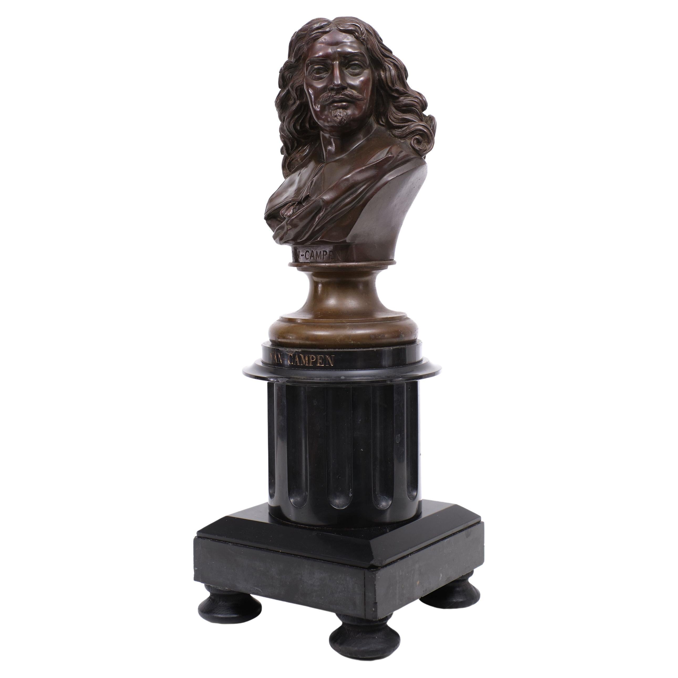 Bronze Bust Jacob Van Campen, 1595 - 1675, Sculptor Jacques Elion 1842-1893