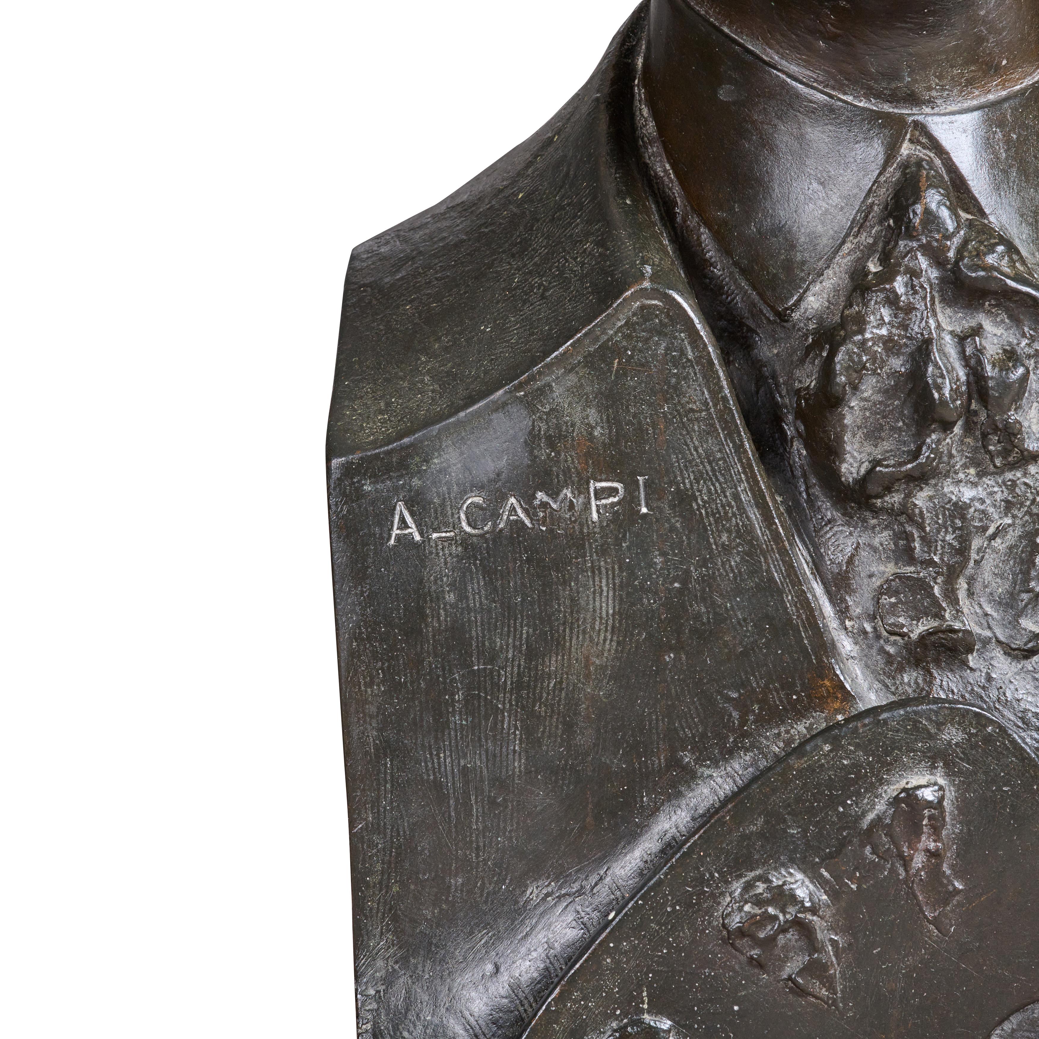 Italian Bronze Bust of A. Campi, Artist For Sale