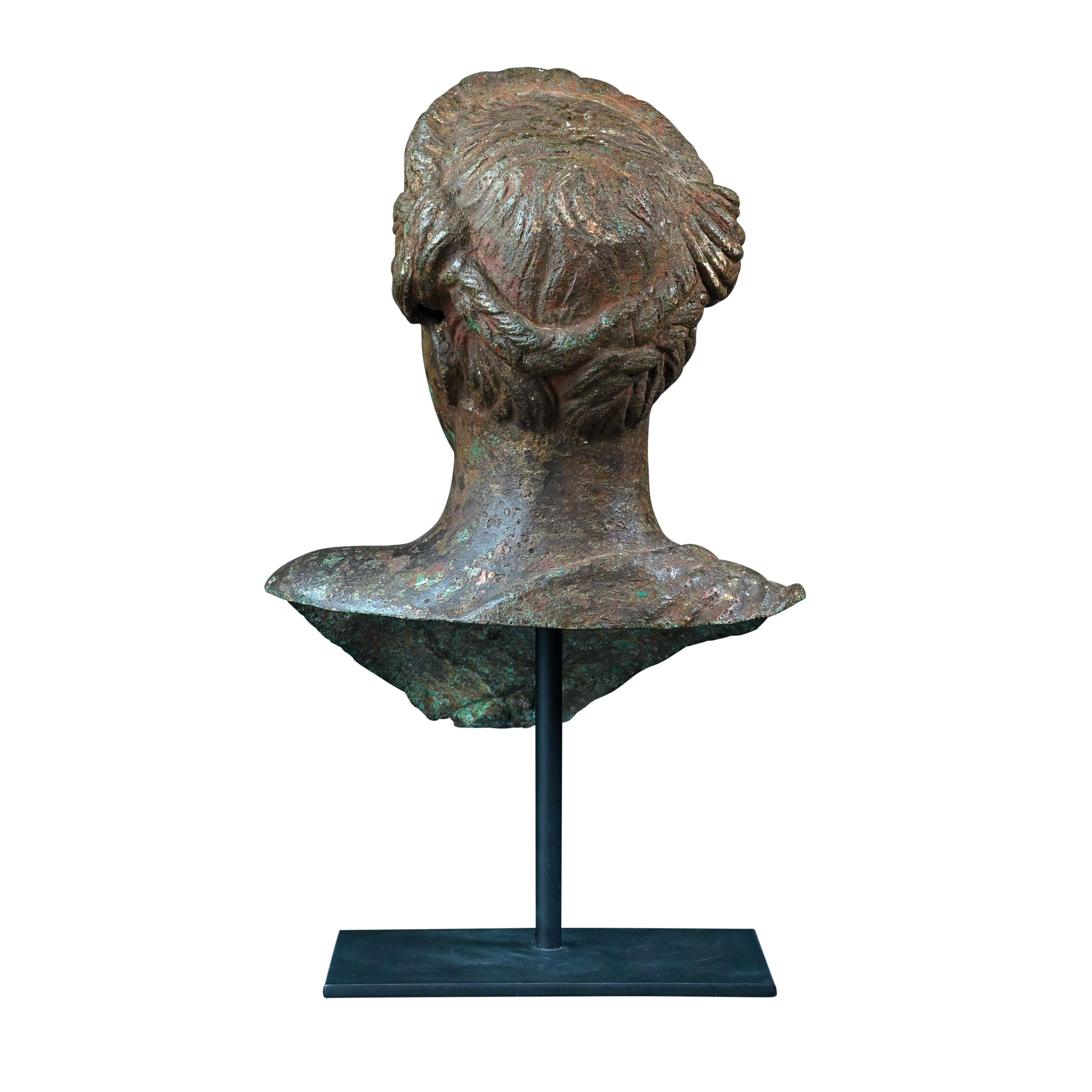 Argentine Bronze Bust of a Lady with New Custom Base For Sale