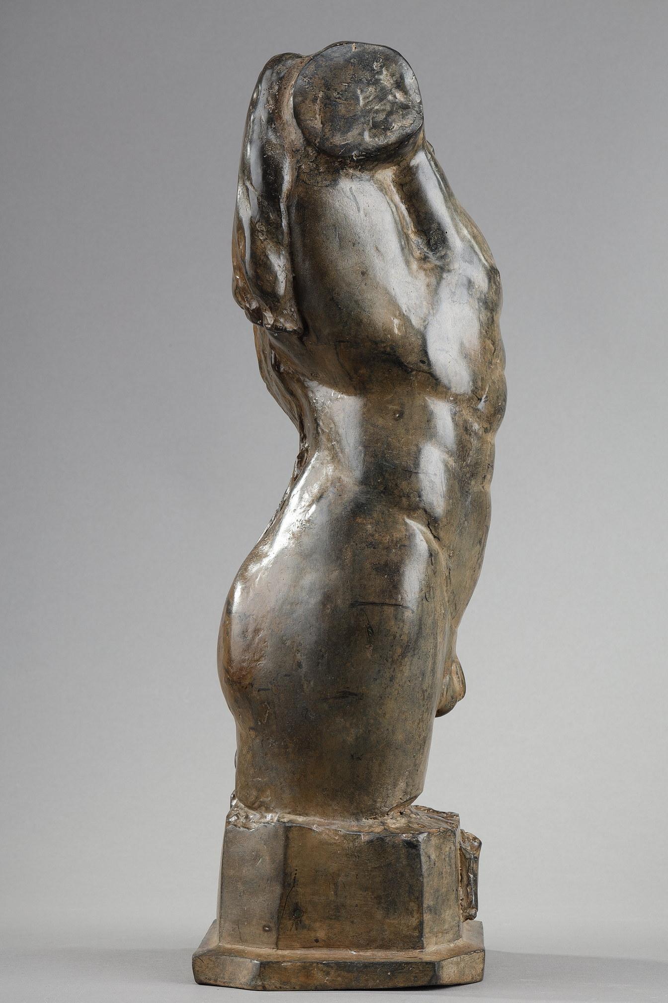 French Bronze bust of a naked man by Pierre Chenet For Sale