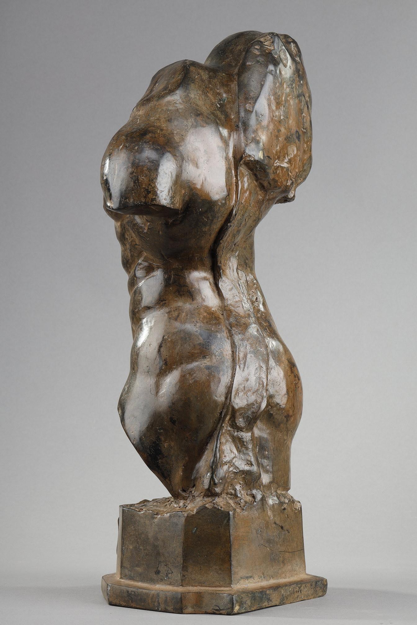 Bronze bust of a naked man by Pierre Chenet For Sale 2