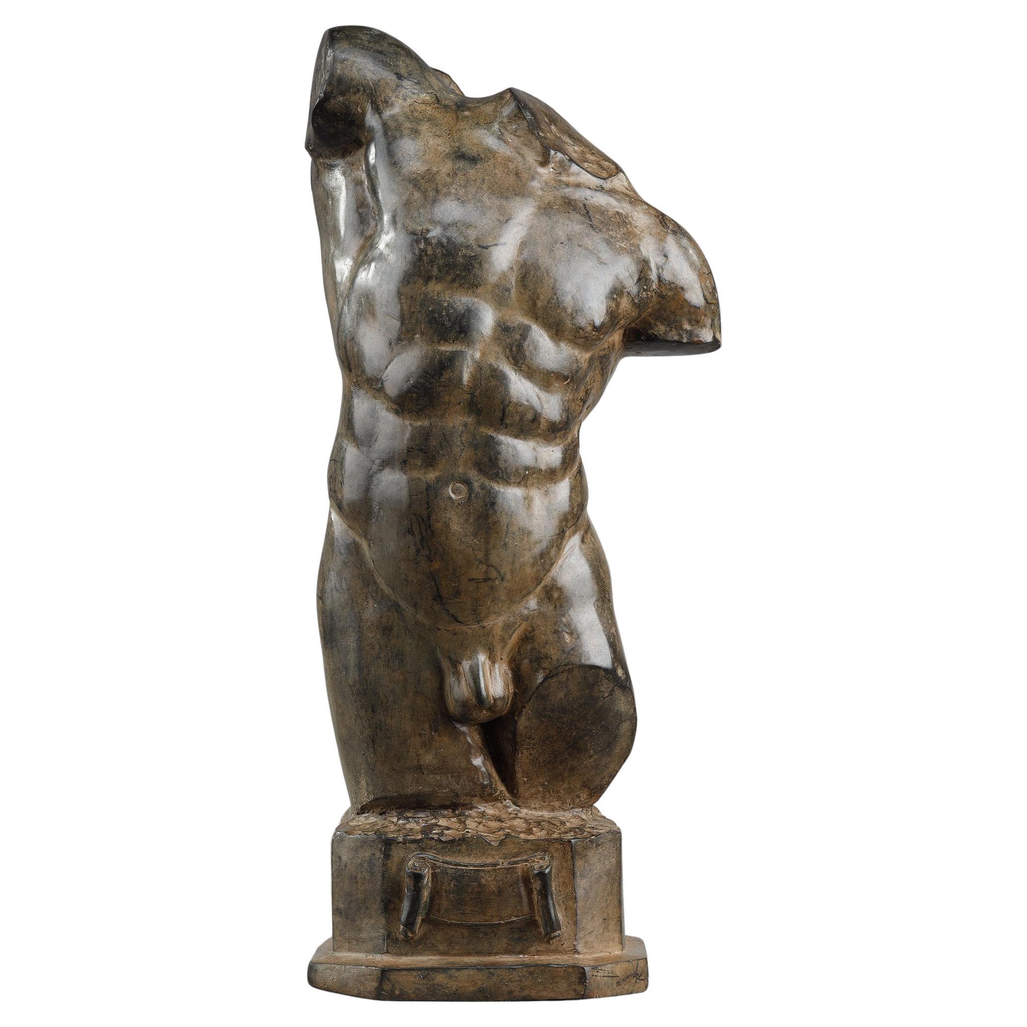 Bronze bust of a naked man by Pierre Chenet For Sale