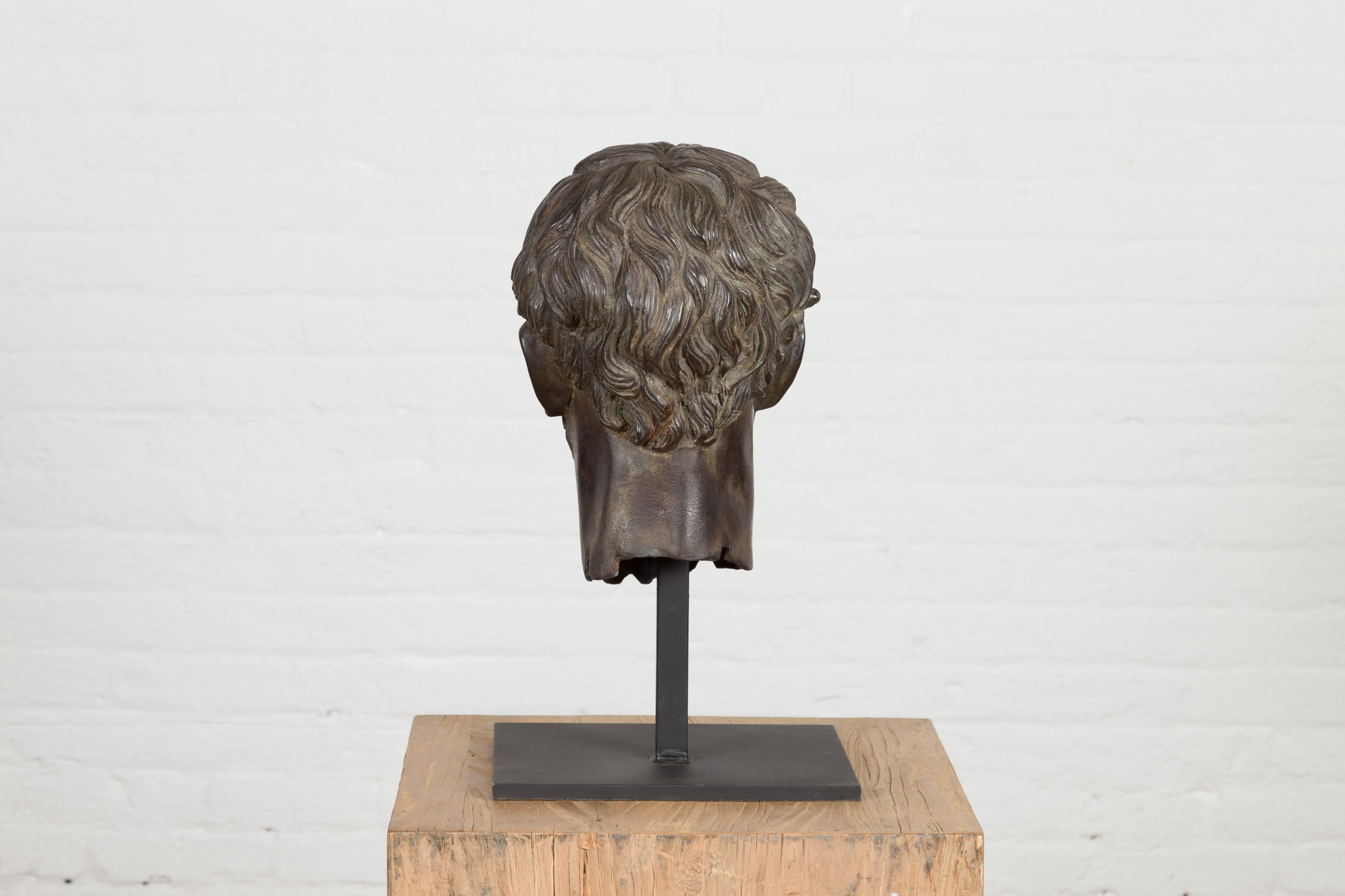 Greco Roman Bronze Tabletop Head Sculpture For Sale 7
