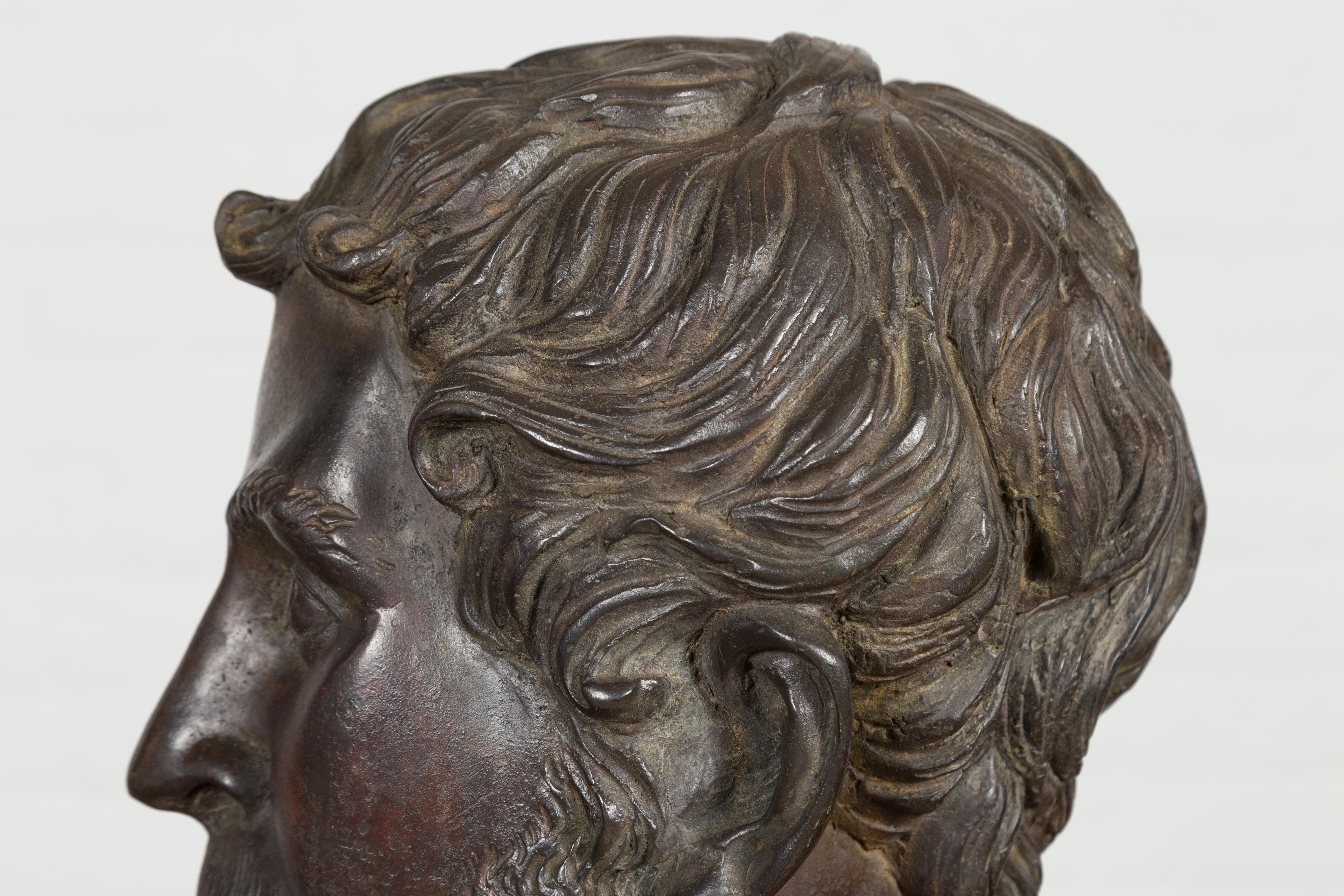 Greco Roman Bronze Tabletop Head Sculpture For Sale 9