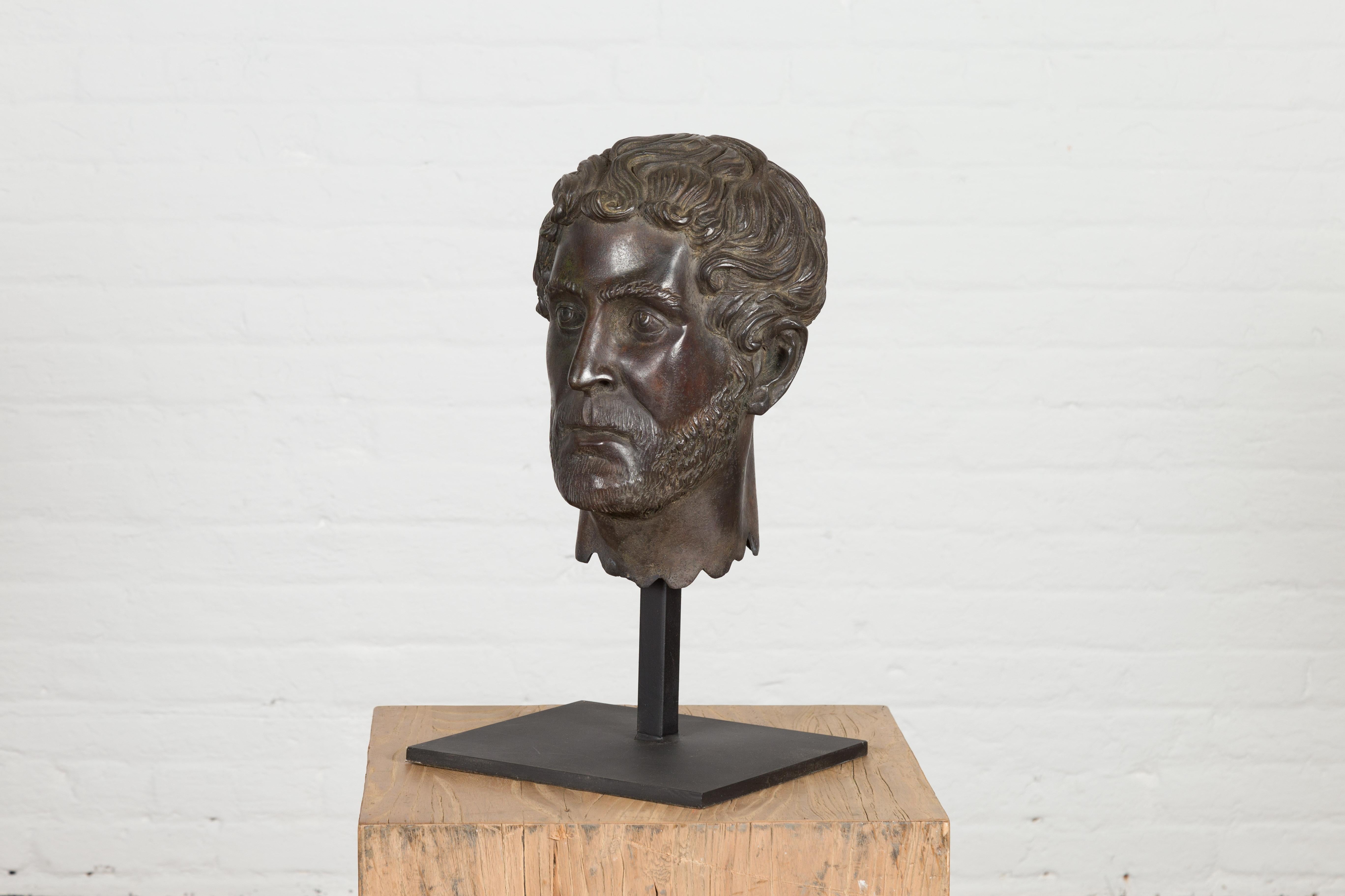 Greco Roman Bronze Tabletop Head Sculpture For Sale 11