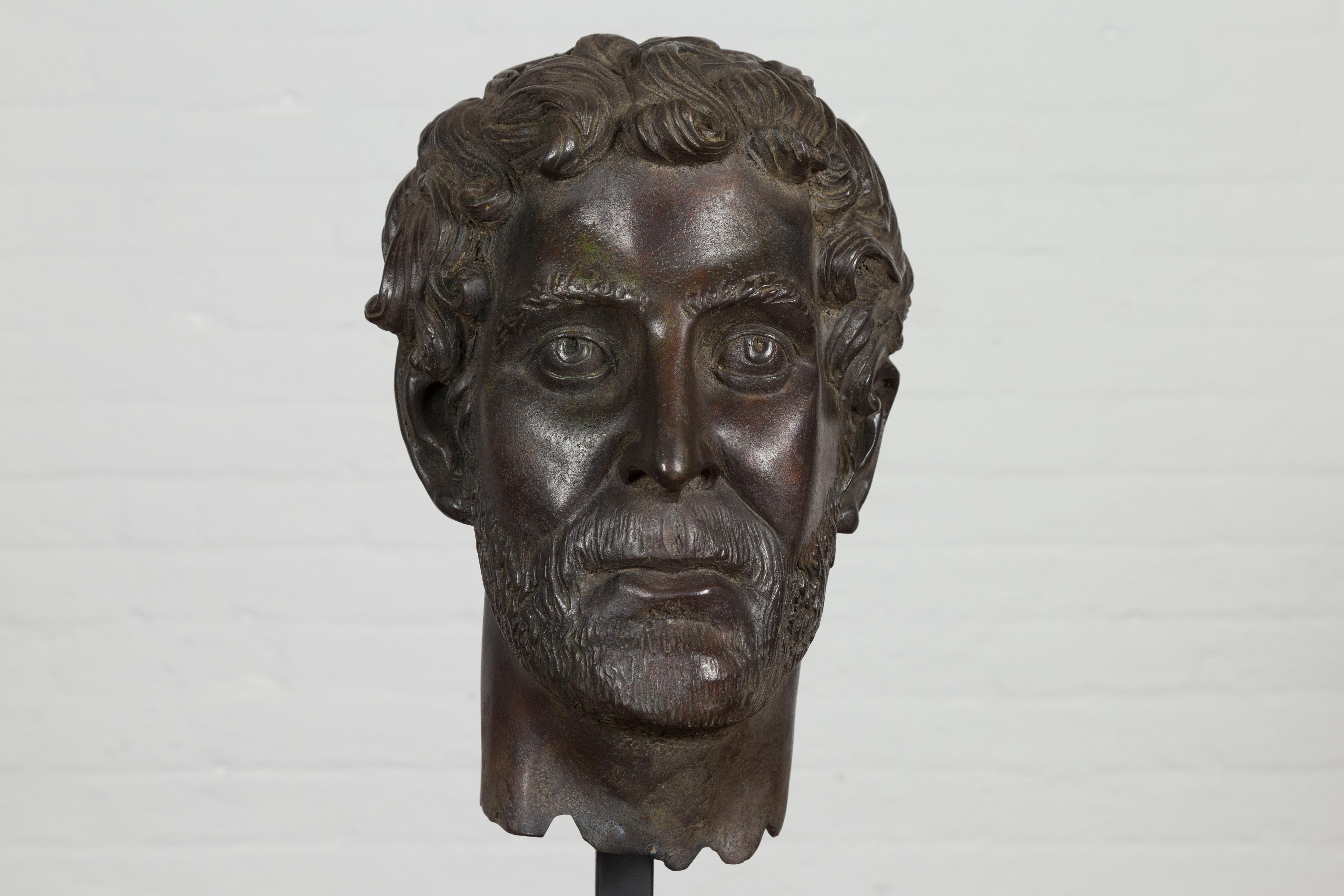 Greco Roman Bronze Tabletop Head Sculpture In New Condition For Sale In Yonkers, NY