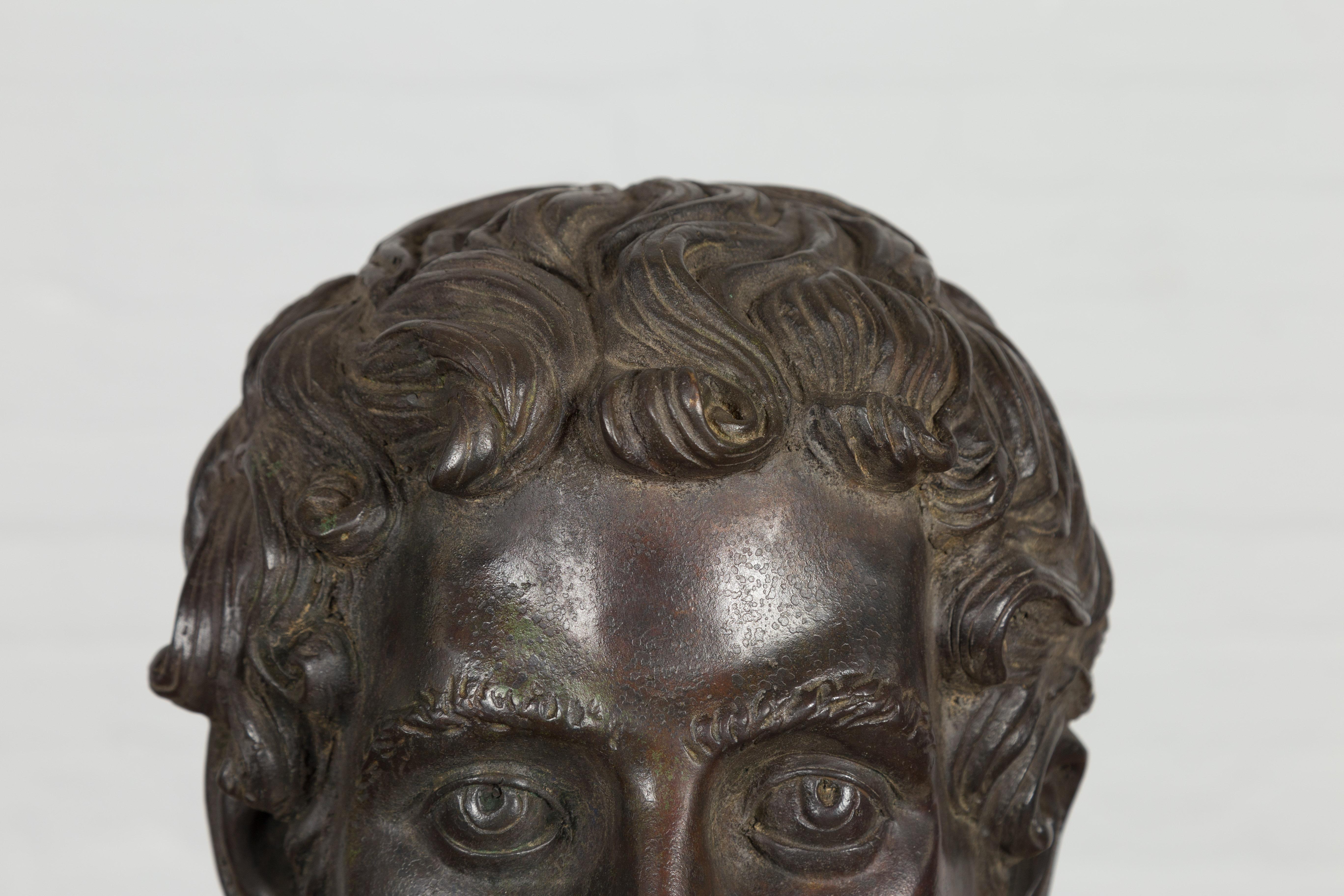 Contemporary Greco Roman Bronze Tabletop Head Sculpture For Sale