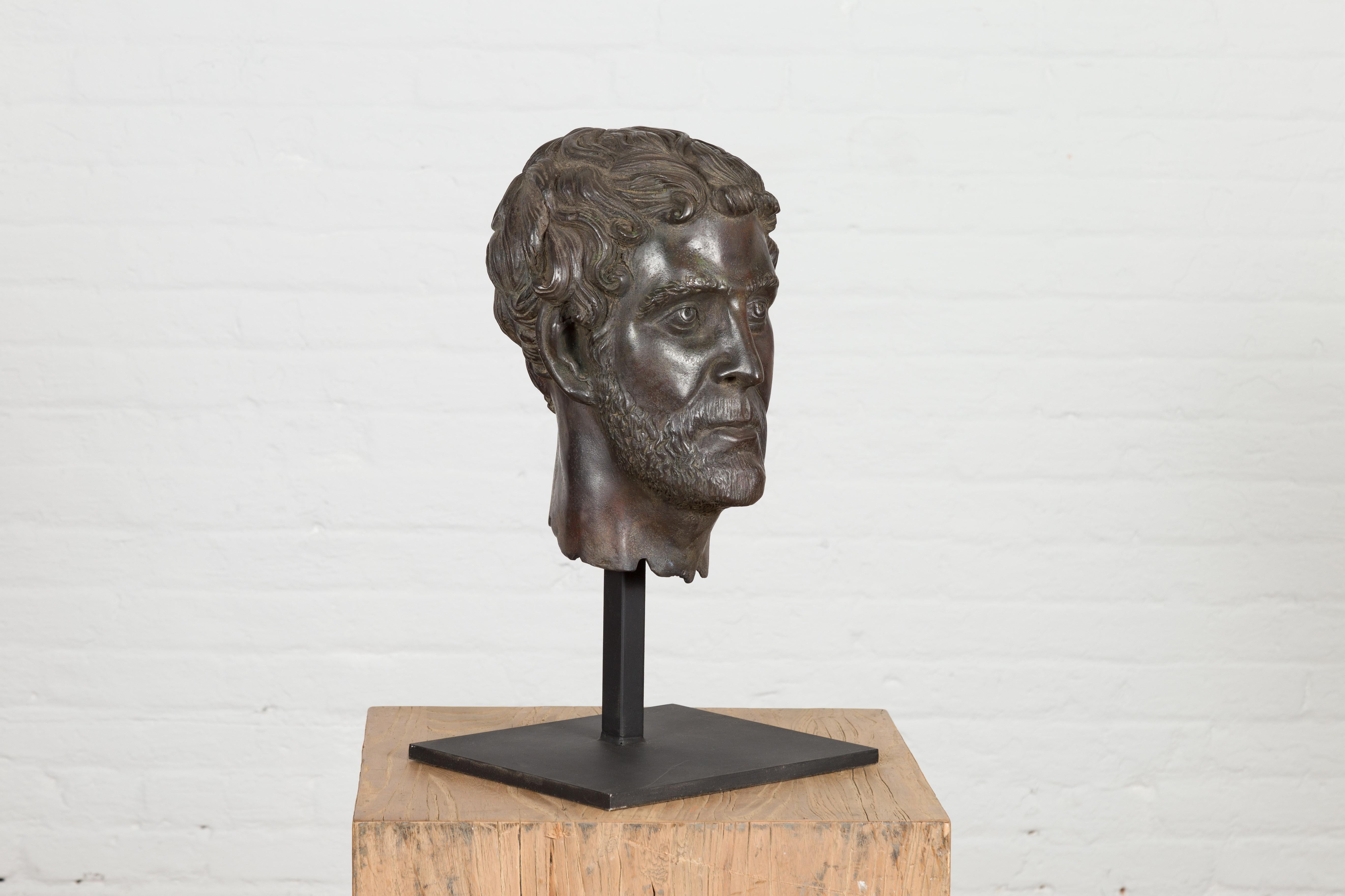 Greco Roman Bronze Tabletop Head Sculpture For Sale 3
