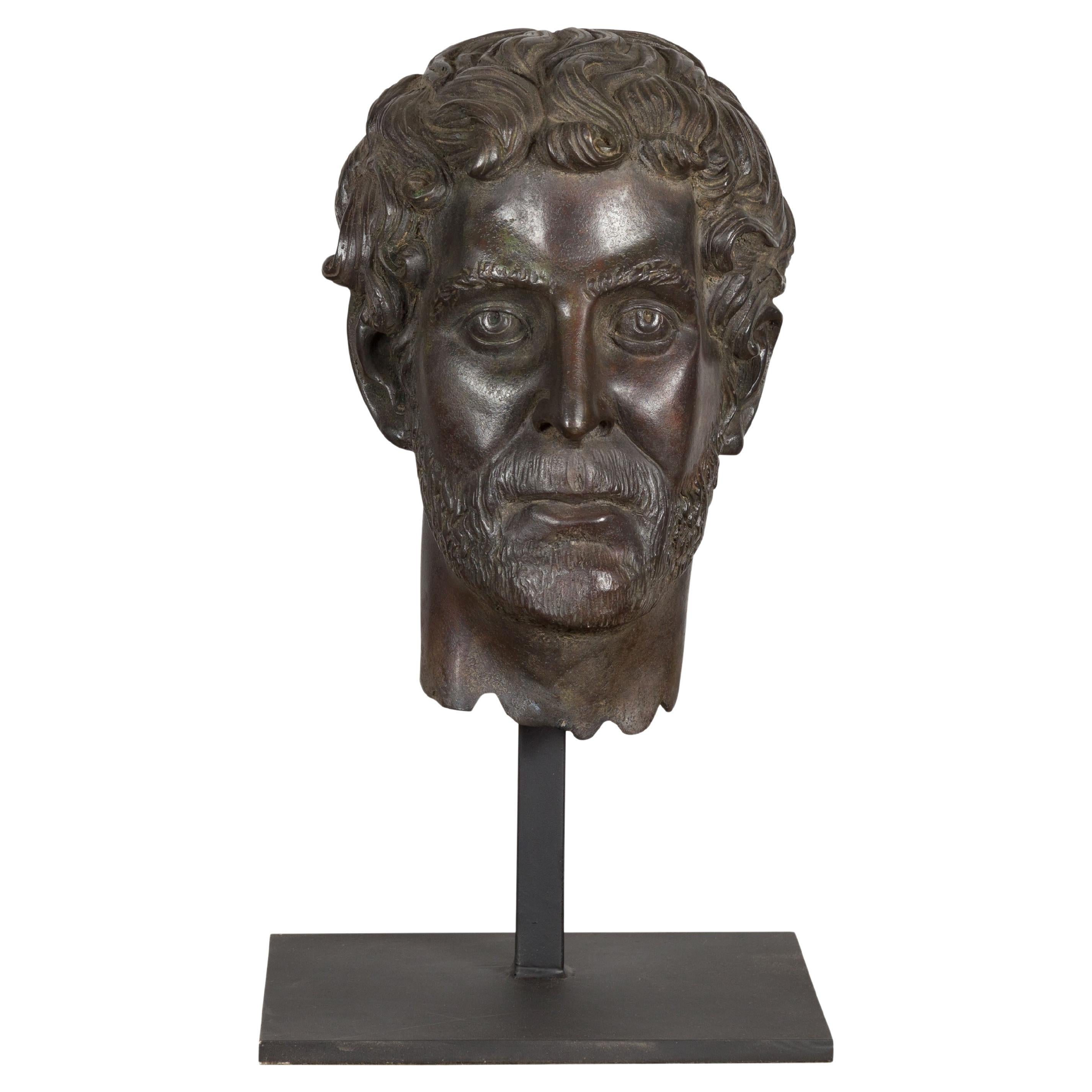 Greco Roman Bronze Tabletop Head Sculpture For Sale