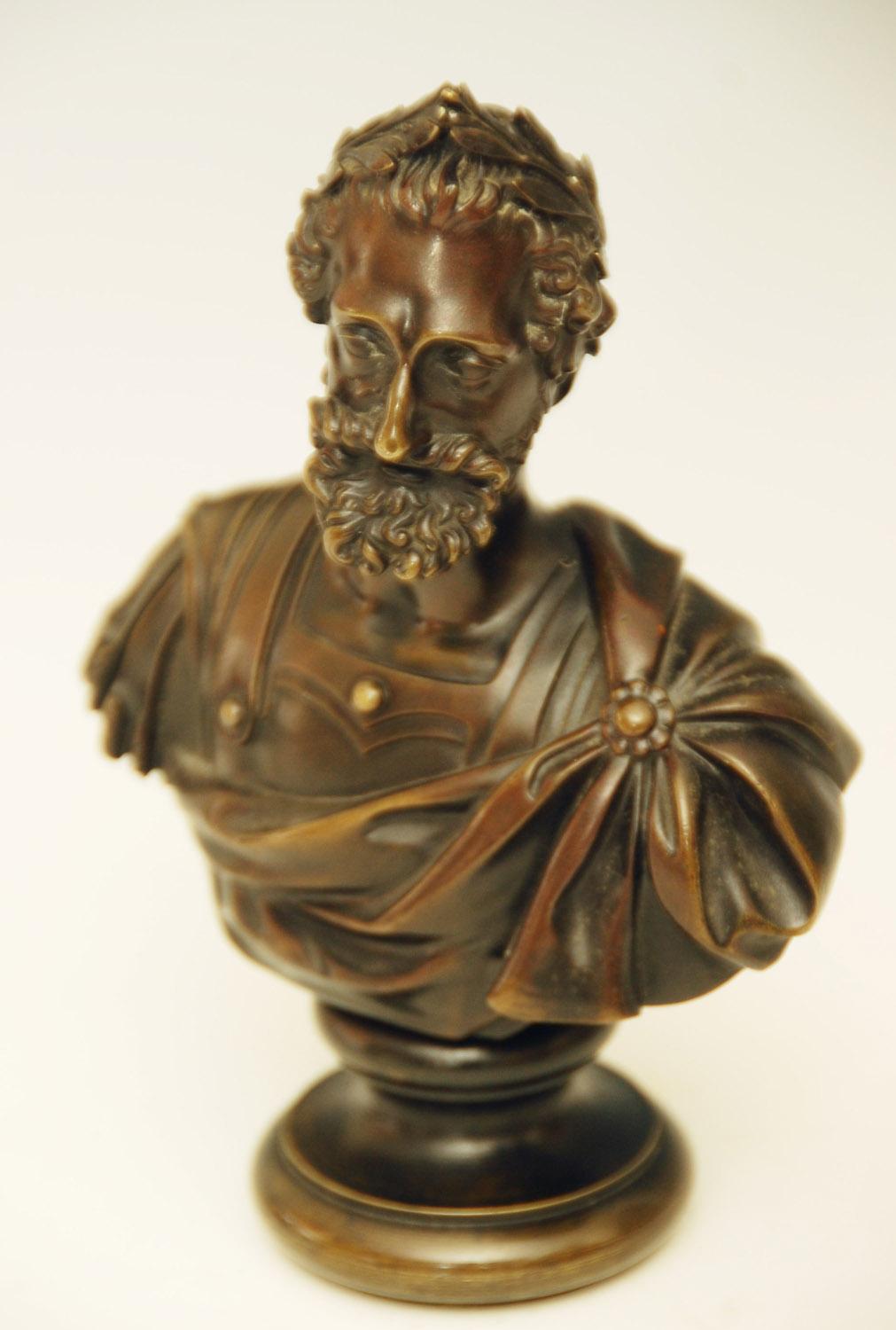 French Bronze Bust of a Roman Male with Laurel Garland For Sale
