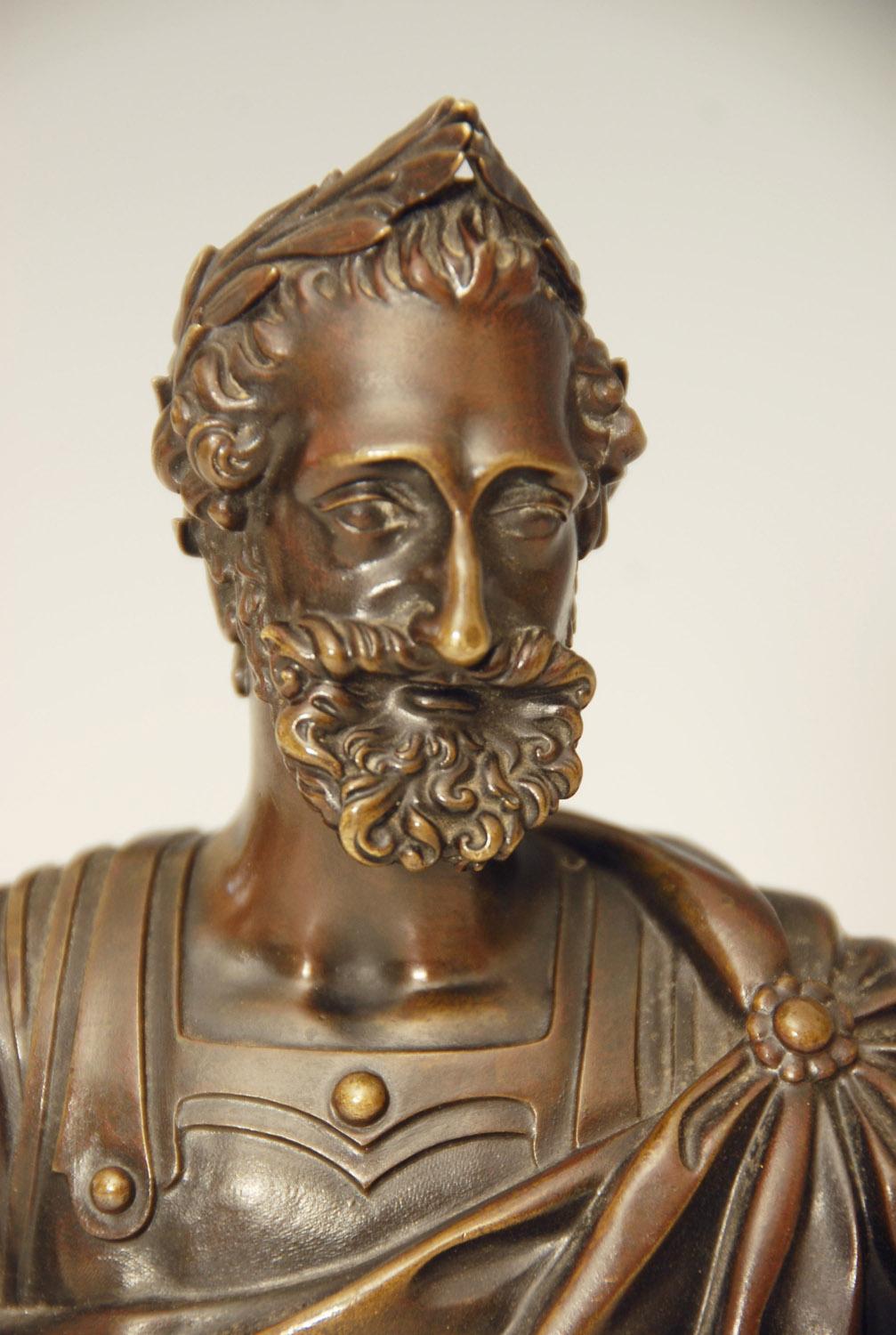 Bronze Bust of a Roman Male with Laurel Garland For Sale 1