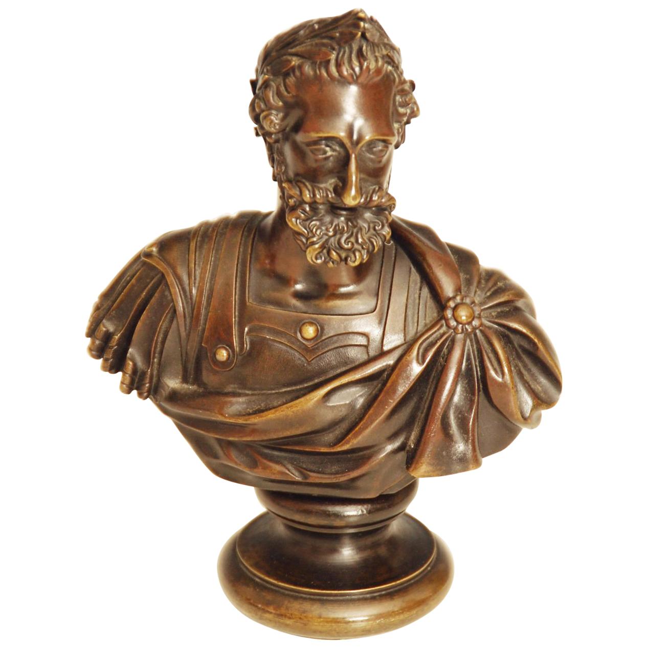 Bronze Bust of a Roman Male with Laurel Garland For Sale