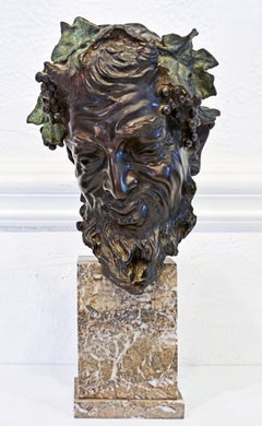 Buste d'un satyre souriant de Vincenzo Gemito sur socle en marbre, fin du 19e siècle