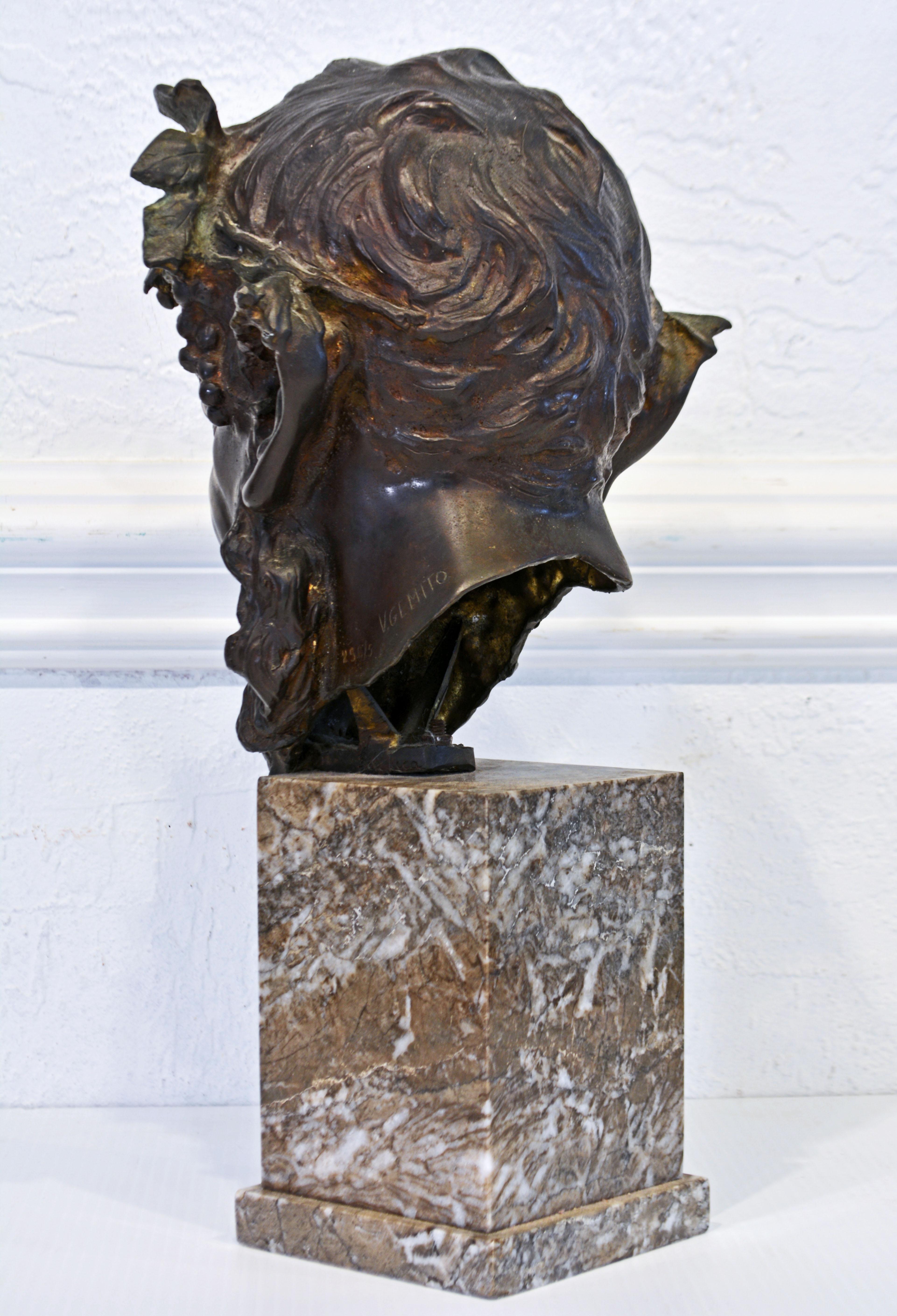 19th Century Bronze Bust of a Smiling Satyr by Vincenzo Gemito on Marble Base, Late 19th C