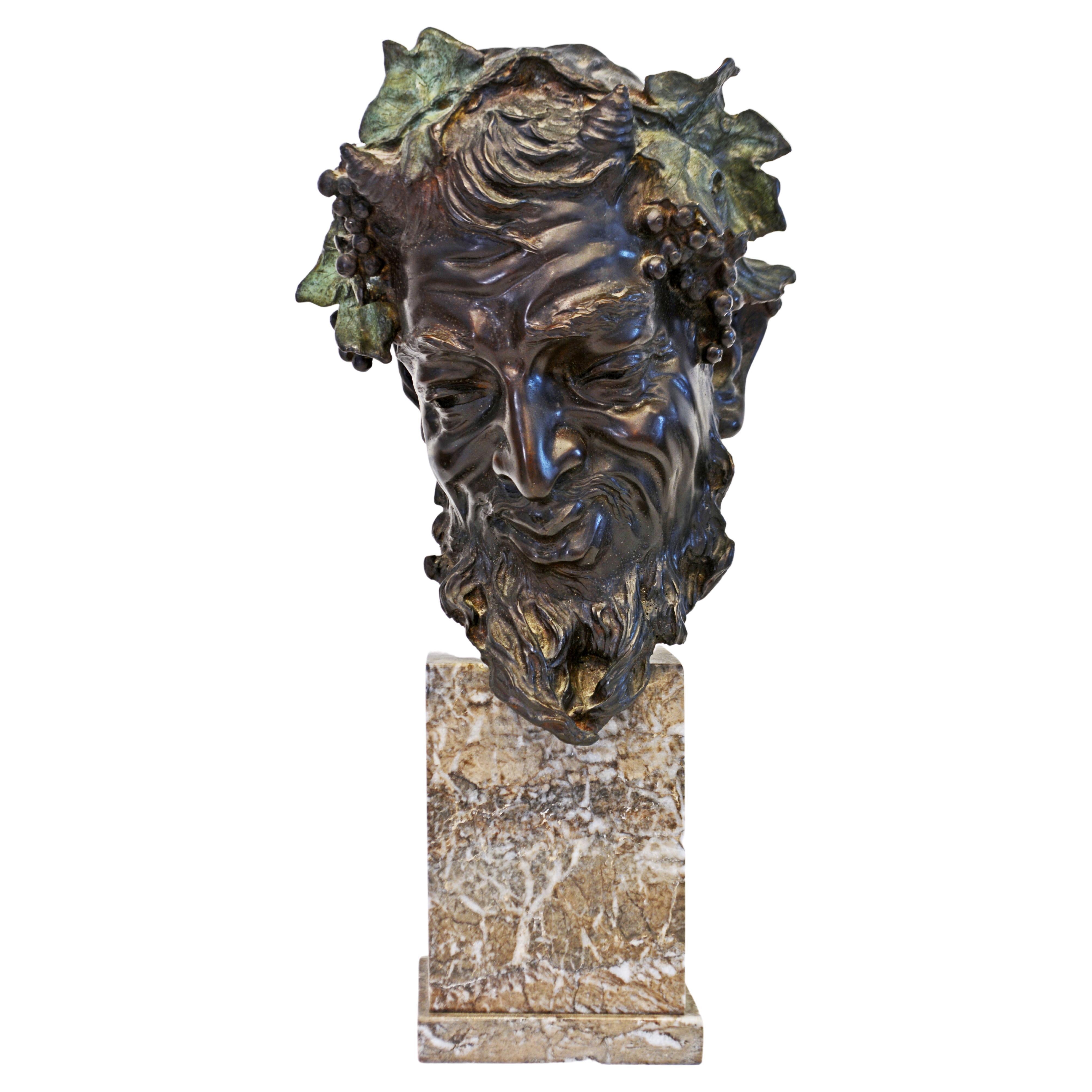 Buste en bronze d'un satyre souriant de Vincenzo Gemito sur socle en marbre, fin du 19ème siècle
