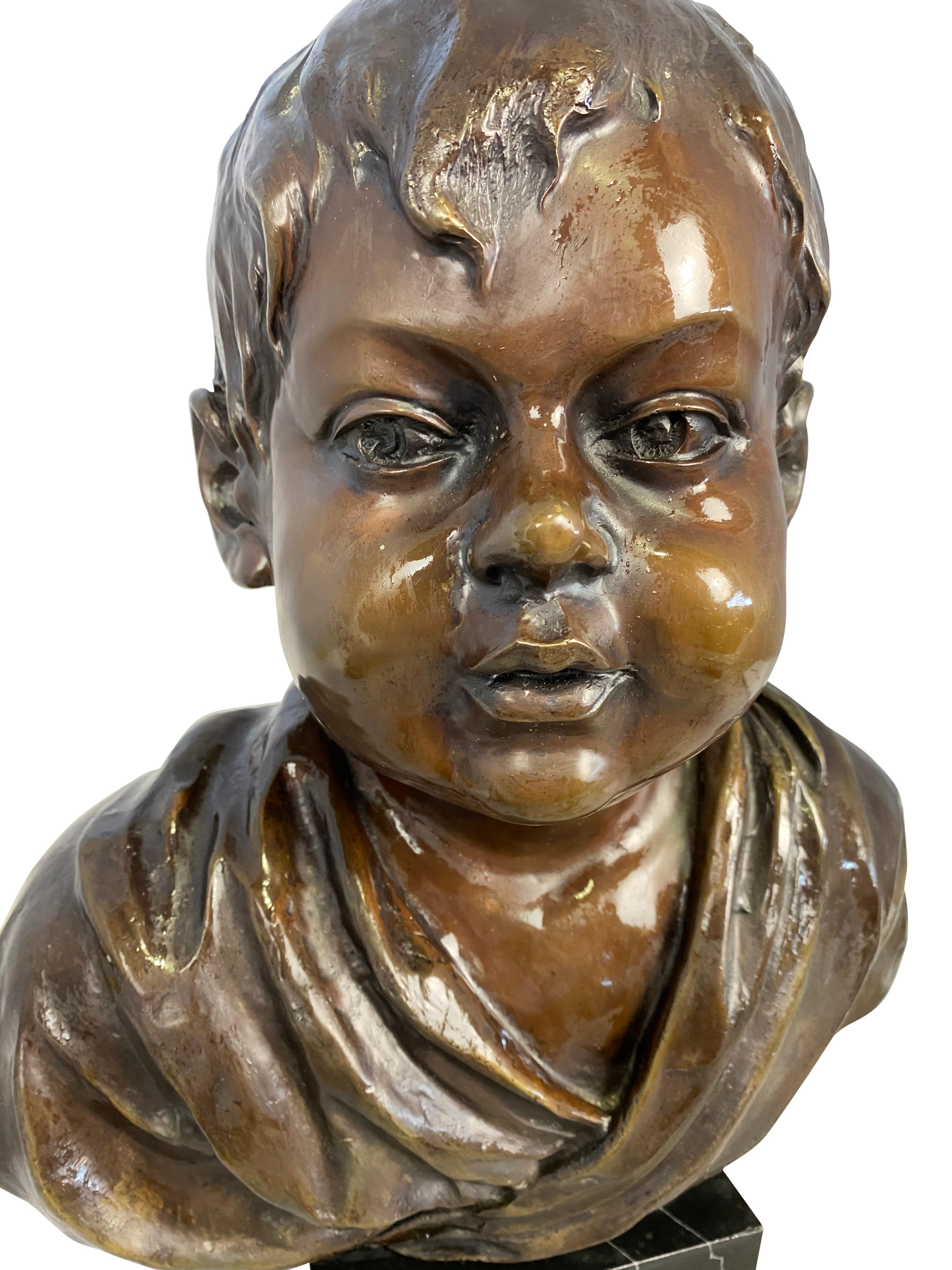 European Bronze Bust of a Young Boy, Signed by O’Brian, 20th Century For Sale