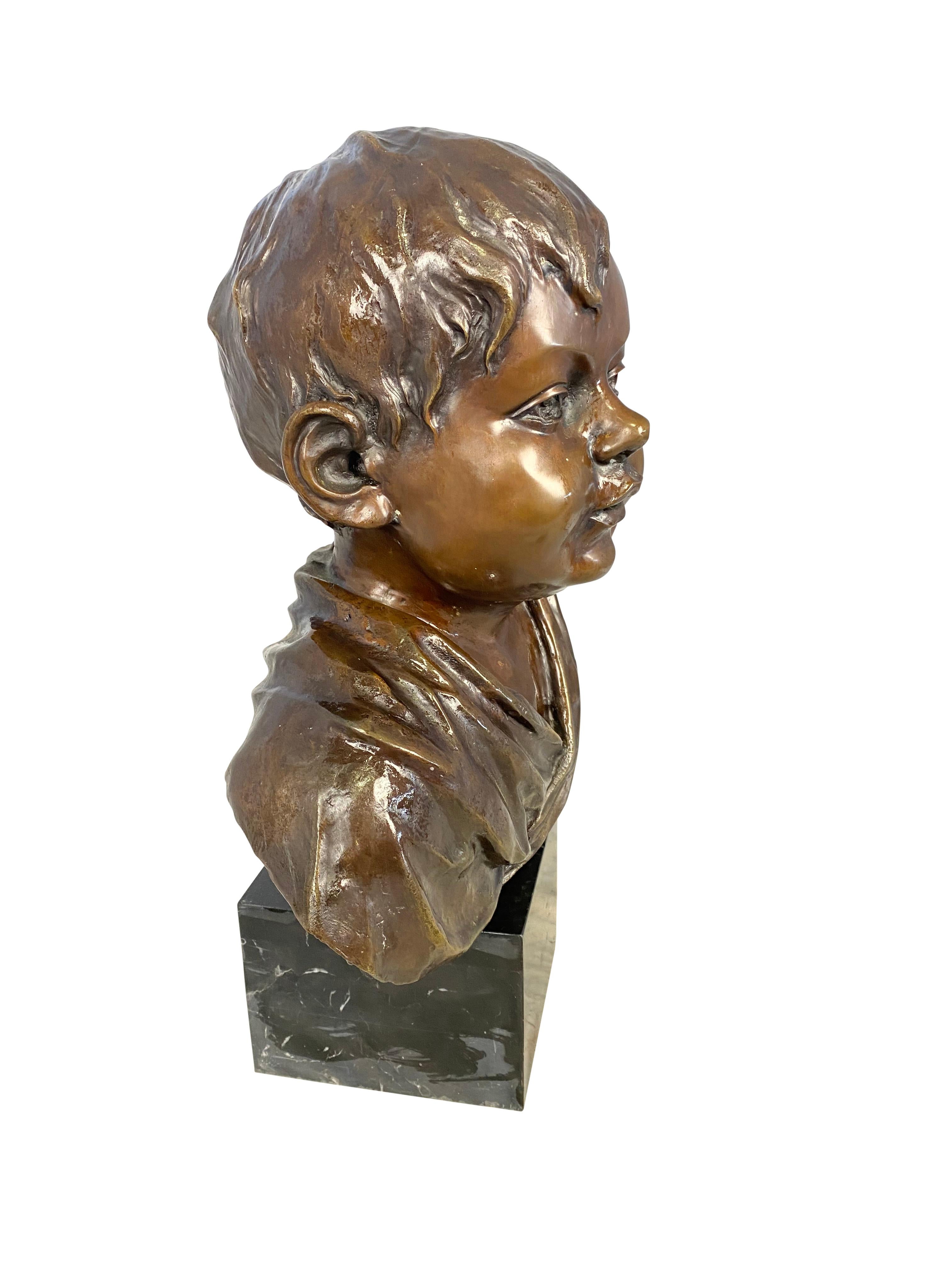 Bronze Bust of a Young Boy, Signed by O’Brian, 20th Century In Excellent Condition For Sale In London, GB