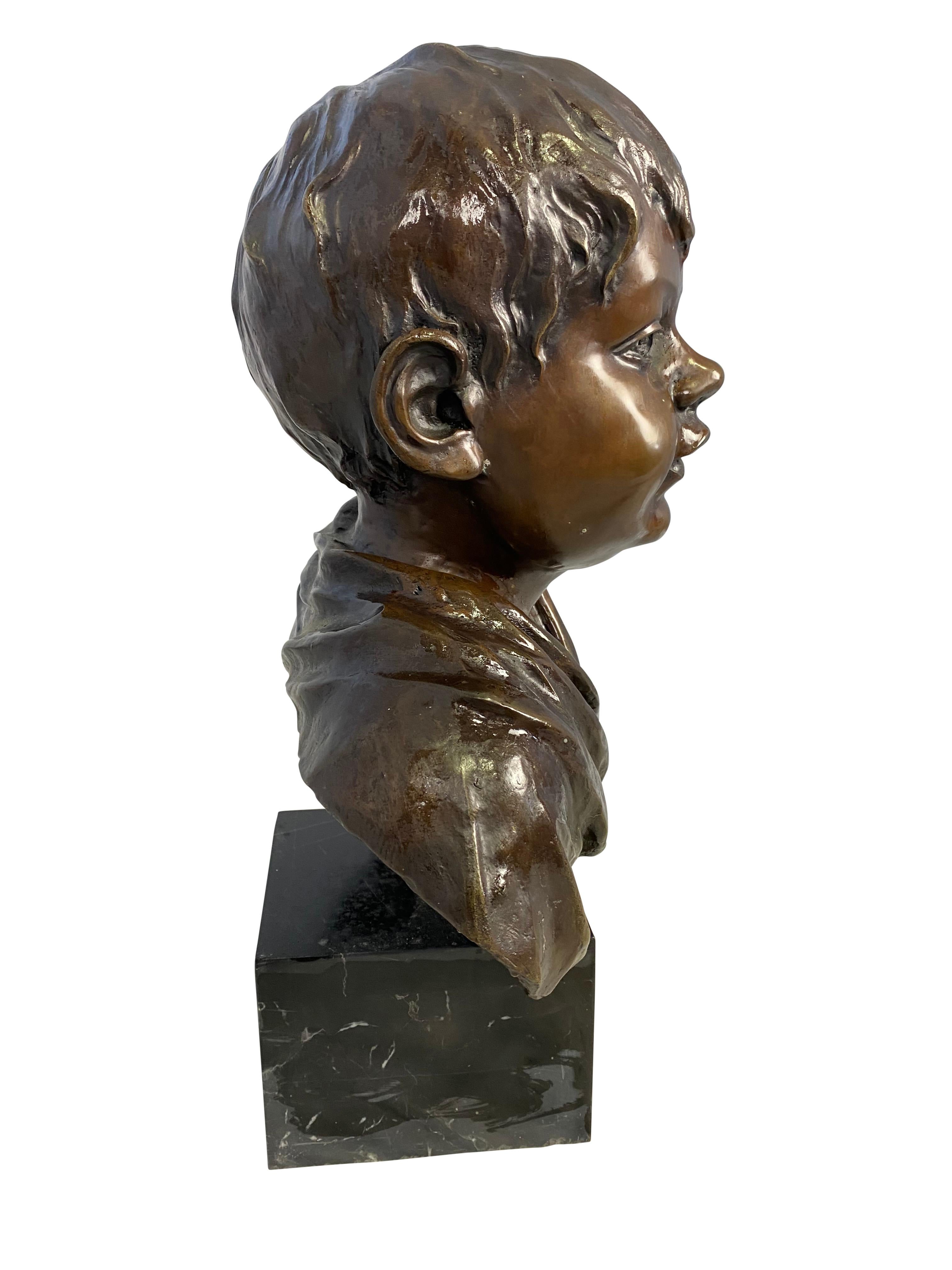 Bronze Bust of a Young Boy, Signed by O’Brian, 20th Century For Sale 1