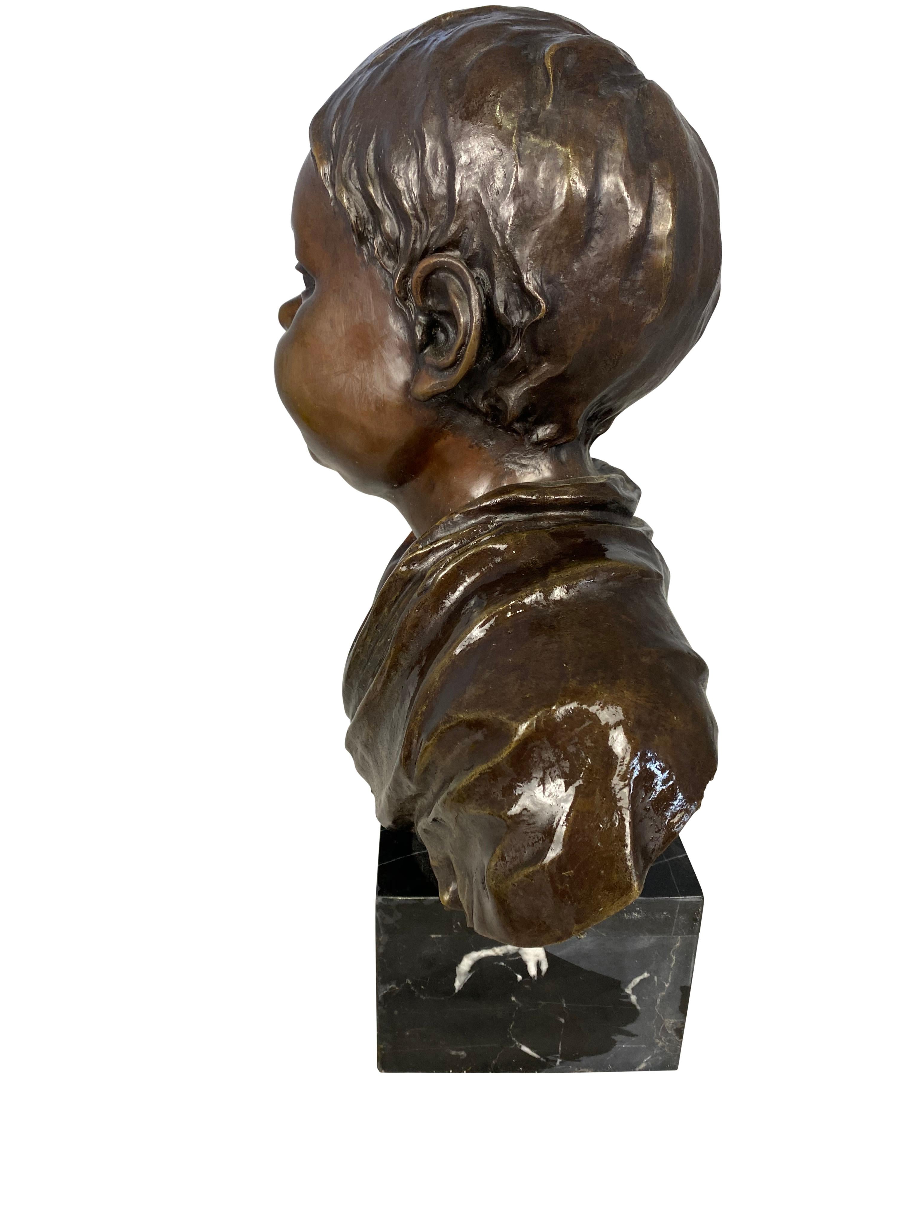 Bronze Bust of a Young Boy, Signed by O’Brian, 20th Century For Sale 2